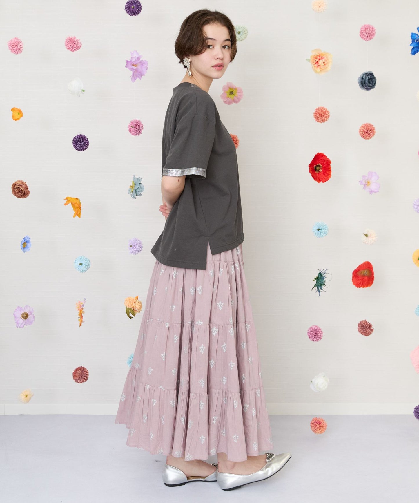 【INDUS luxury for JETSET SOLO PLUS】ホイルプリントティアードスカート