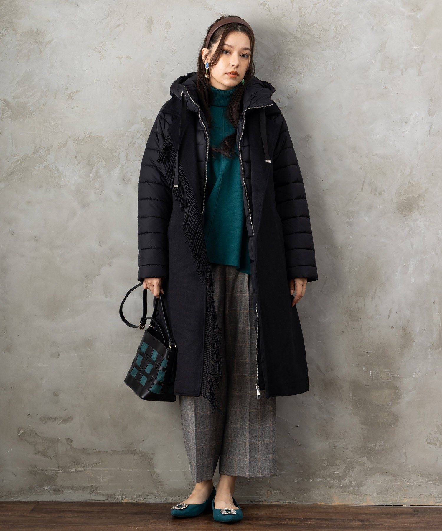 【BSB】フリンジデザイン異素材コンビコート