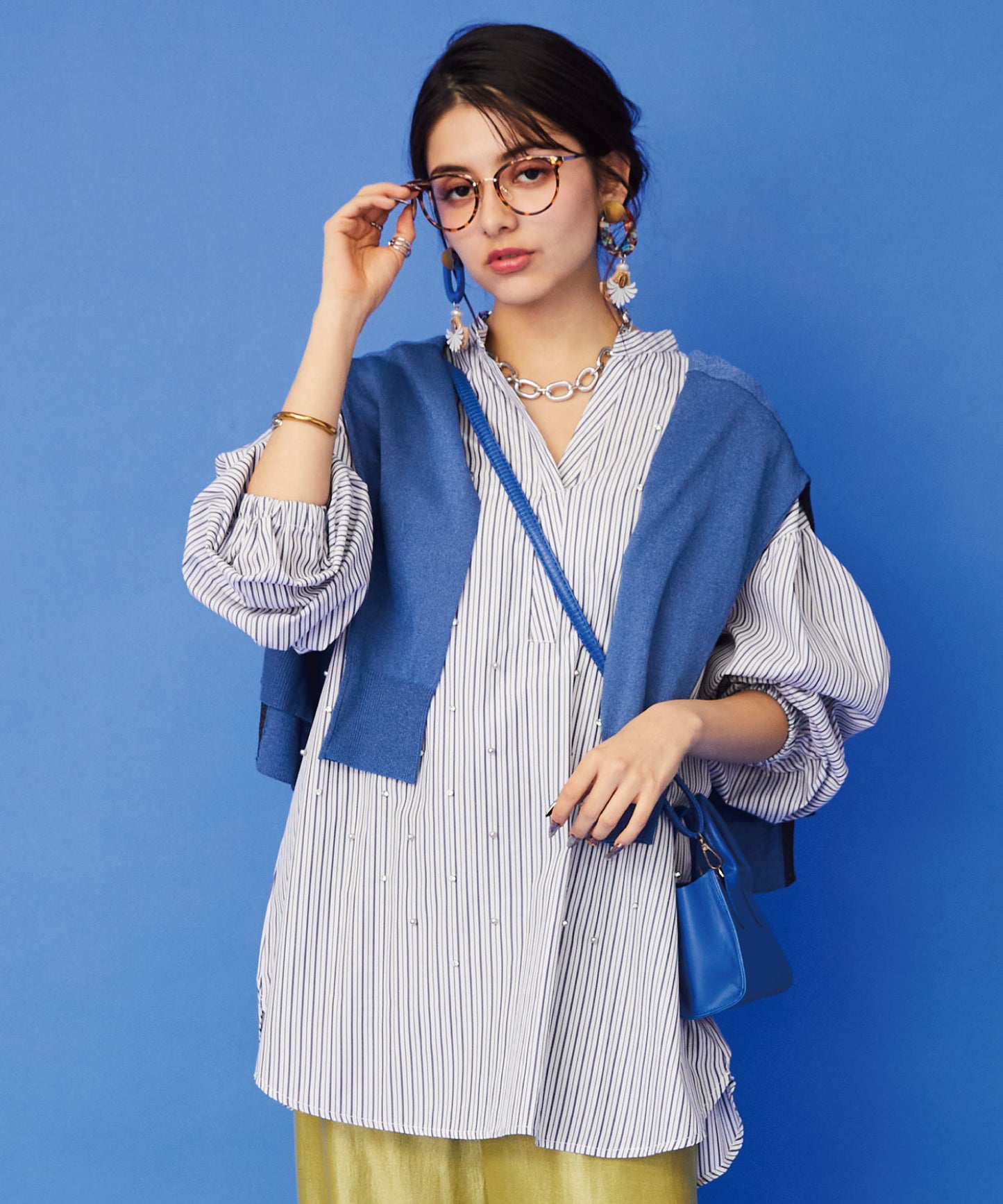 【FONT LAB】フロントビジューシャツチュニック