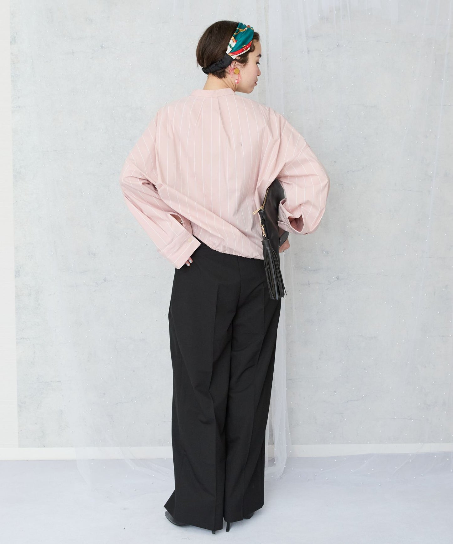 【FONT LAB】ドロストヘムクロップドストライプシャツ