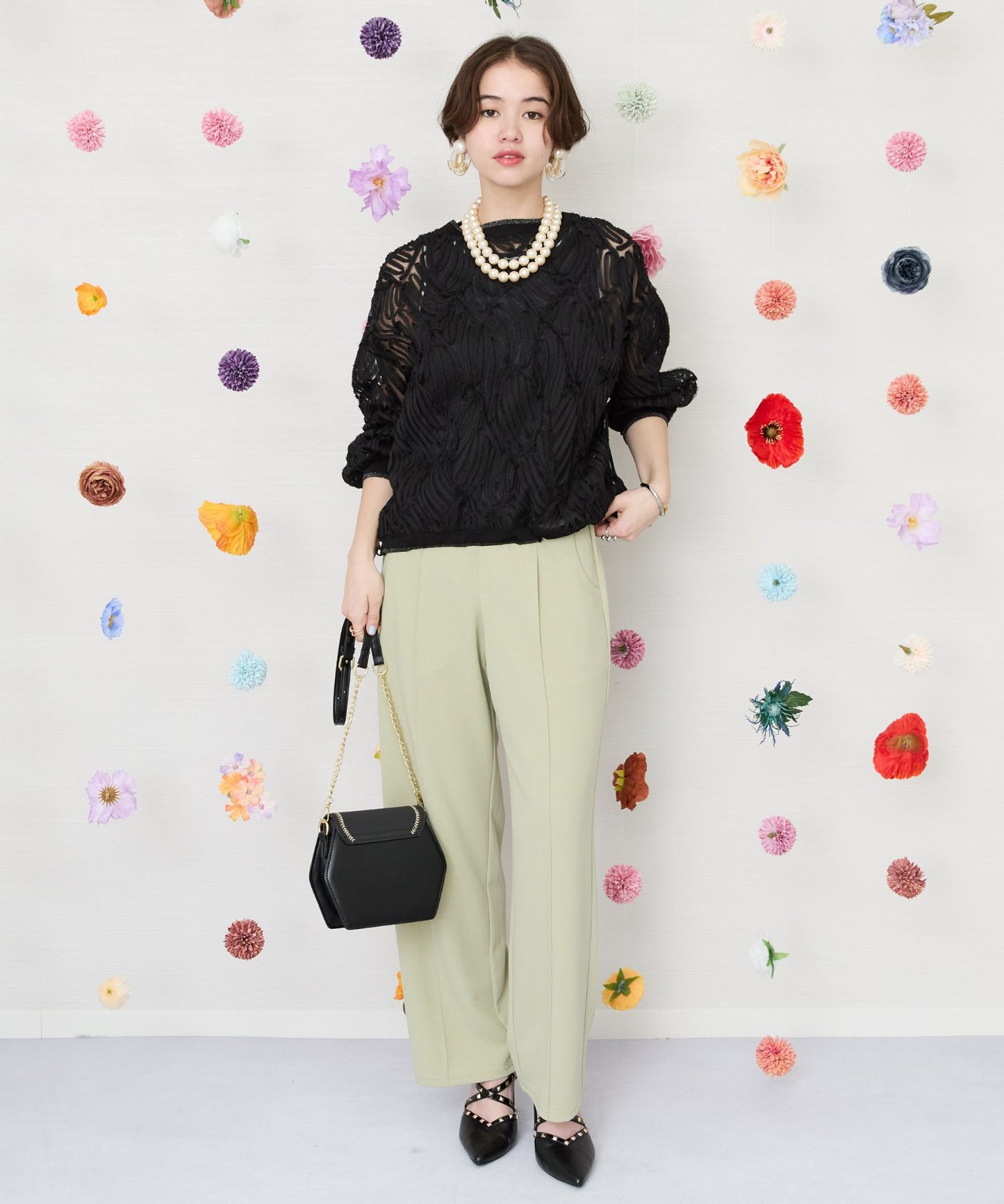 【FONT LAB】シアーバテンレースボートネックブラウス