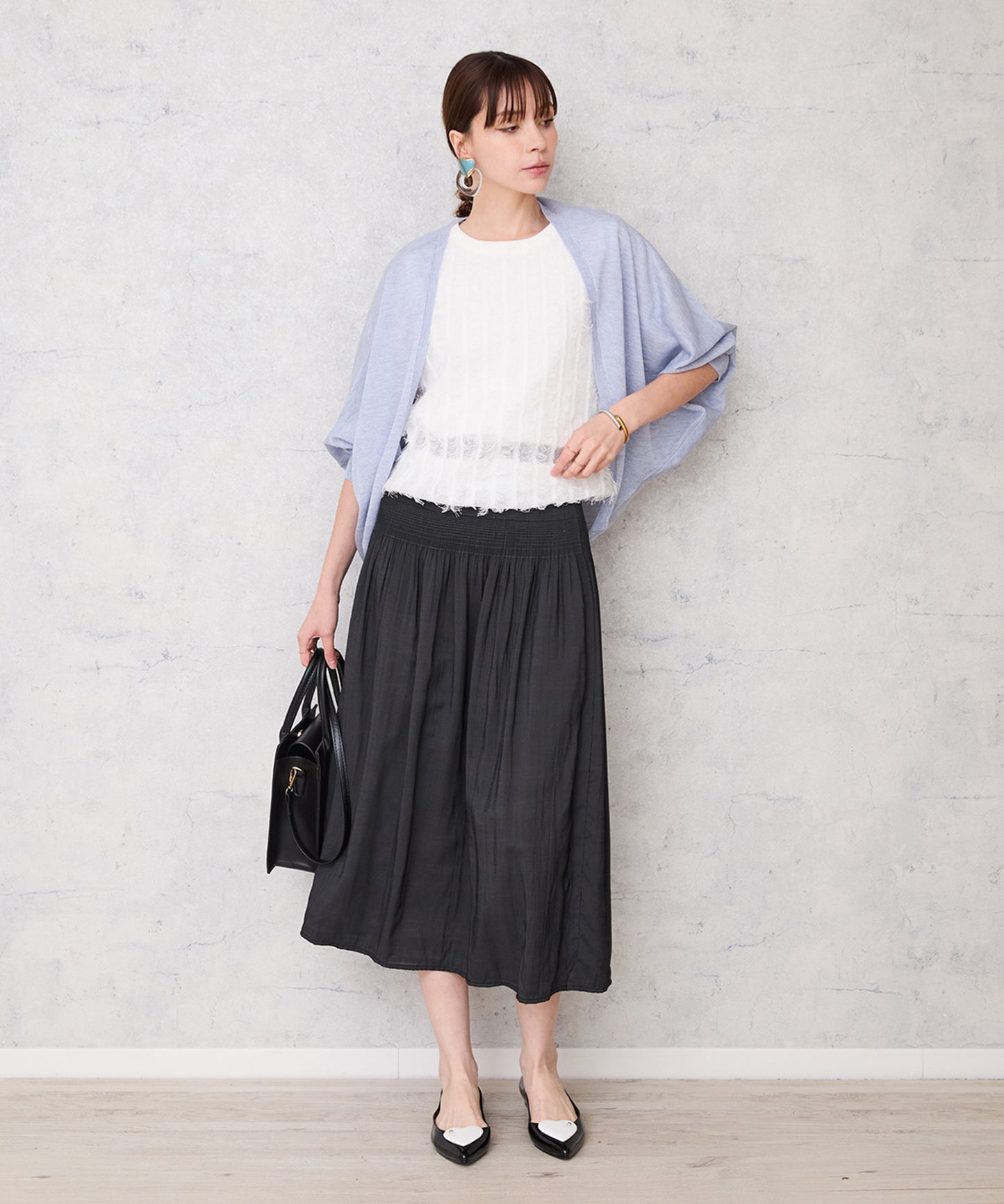 【FONT LAB】フリンジストライプドロップショルダーニット