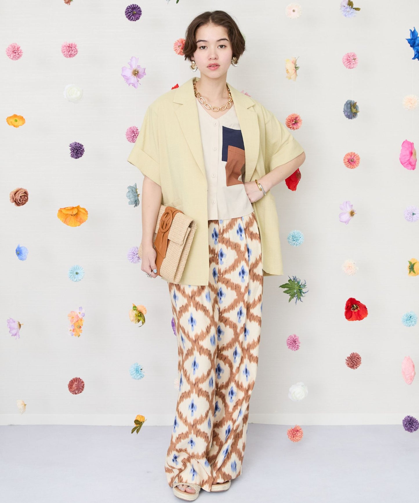 【SKATIE BRAND】カラーブロックパッチデザインブラウス