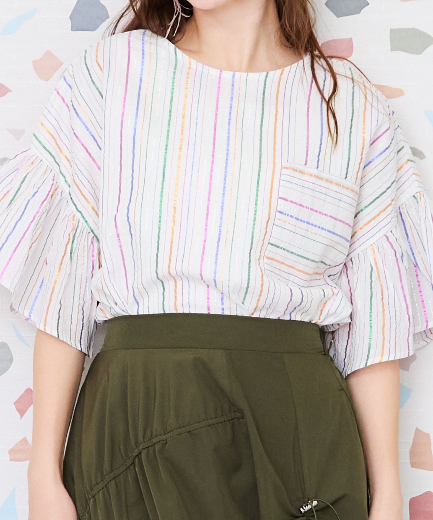 【INDUS luxury for JETSET SOLO PLUS】マルチルレックスストライプブラウス