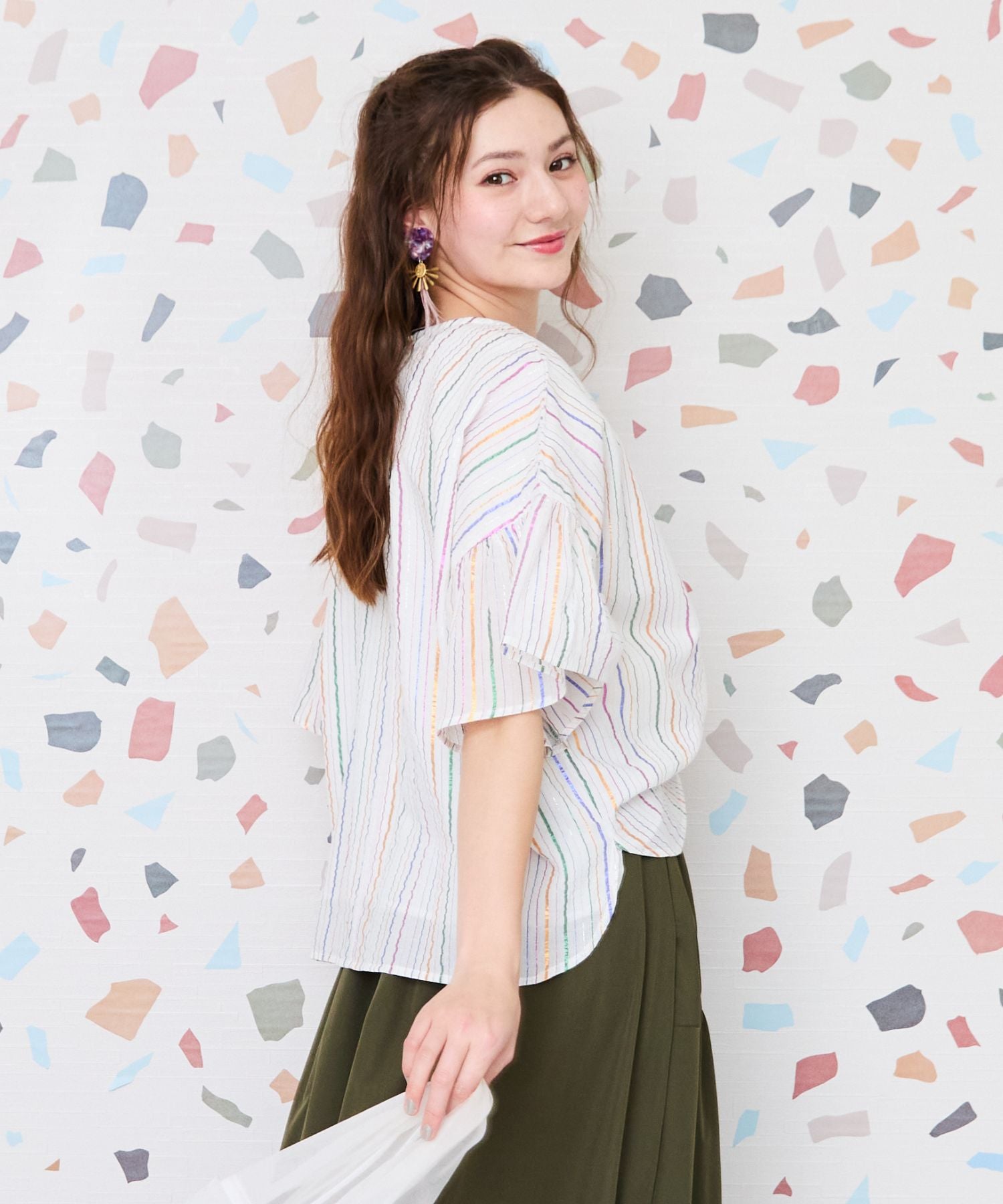 【INDUS luxury for JETSET SOLO PLUS】マルチルレックスストライプブラウス