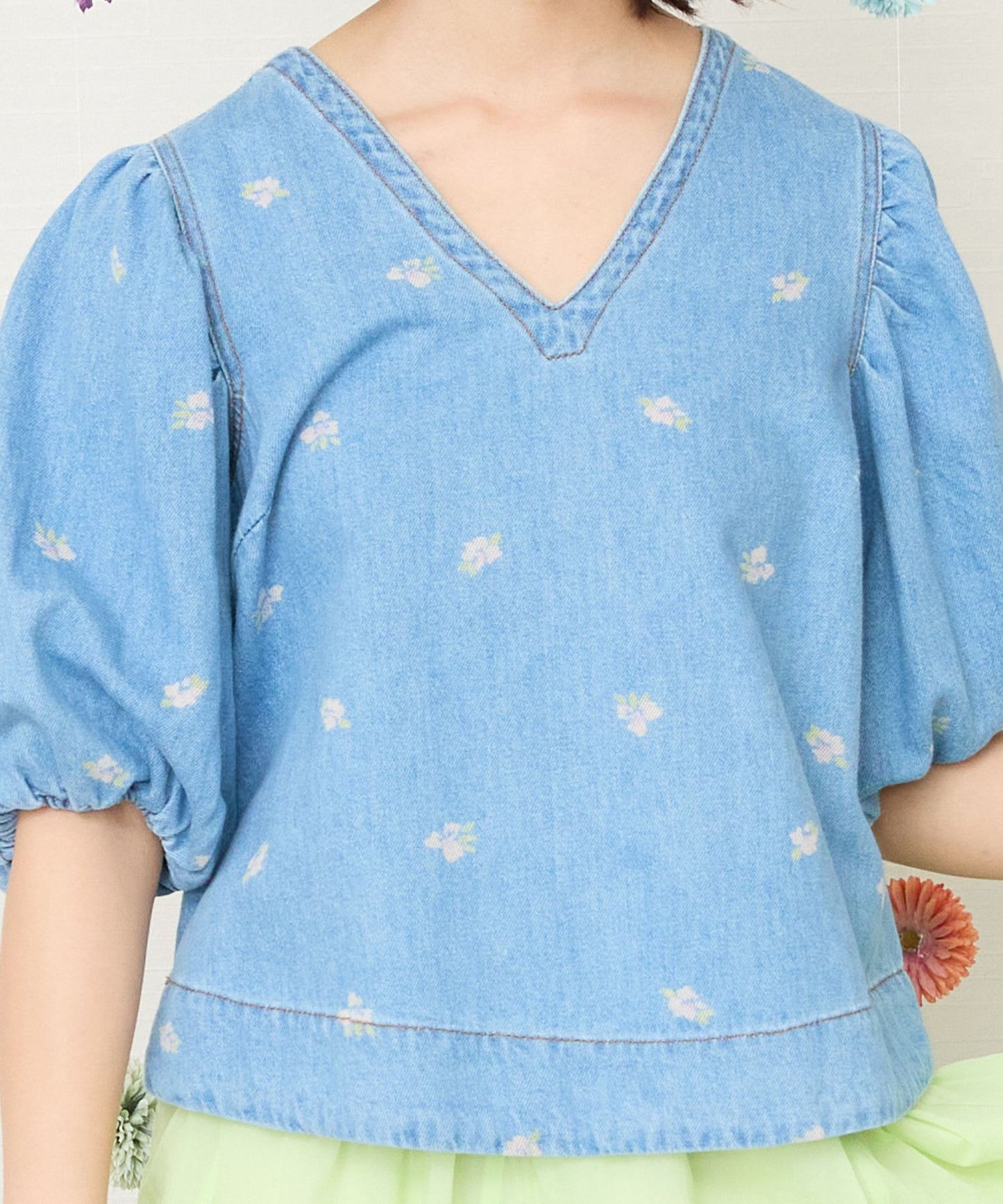 【NUMPH】ボリュームスリーブデニムブラウス