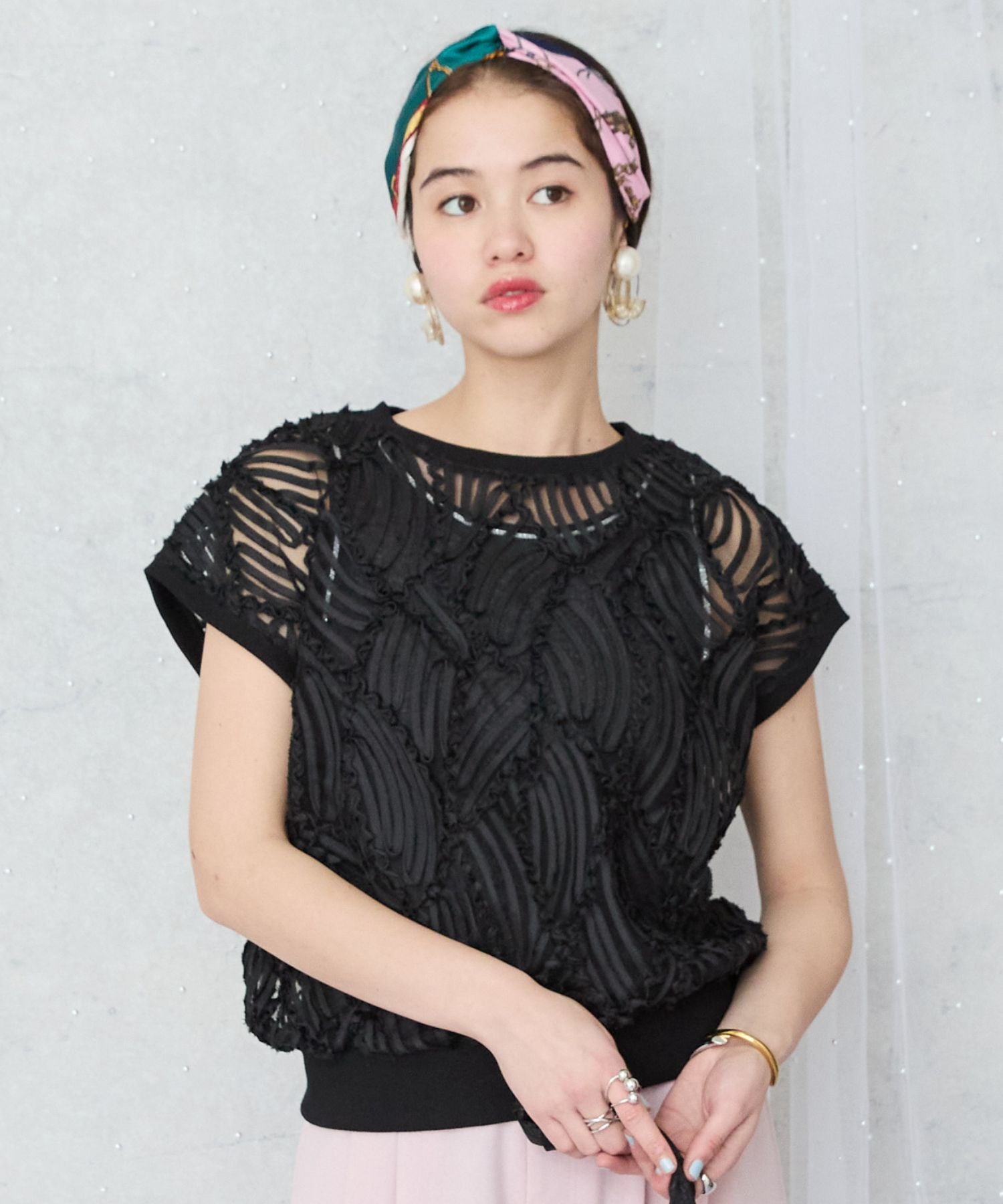 【FONT LAB】シアーバテンレースフレンチスリーブブラウス