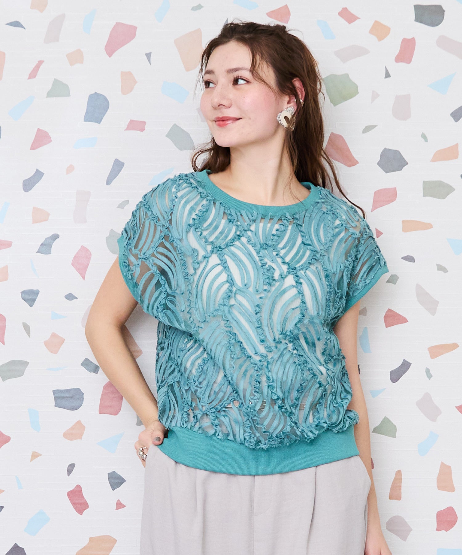 【FONT LAB】シアーバテンレースフレンチスリーブブラウス