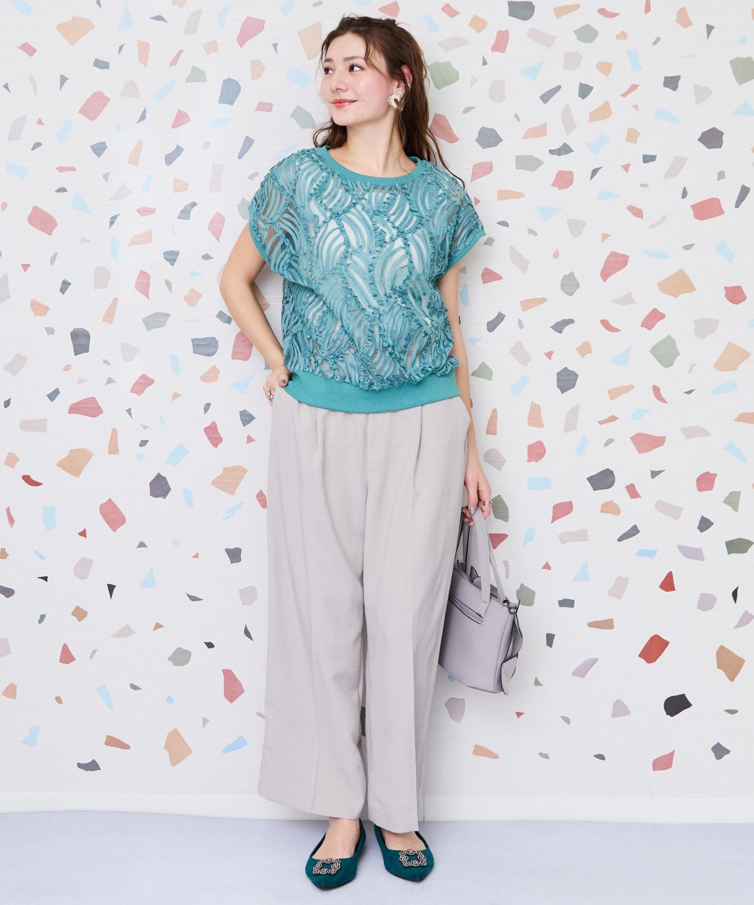 【FONT LAB】シアーバテンレースフレンチスリーブブラウス