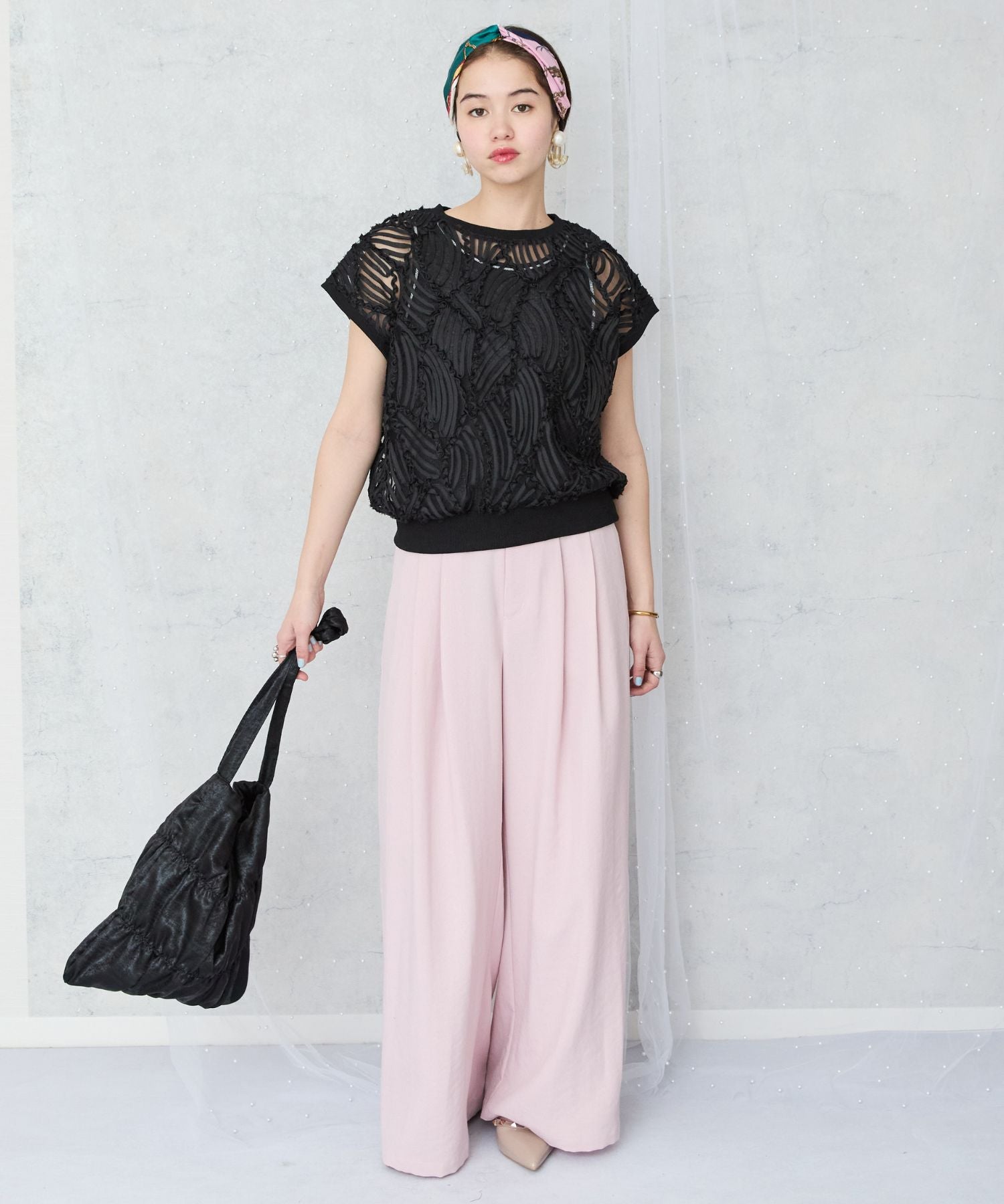 【FONT LAB】シアーバテンレースフレンチスリーブブラウス