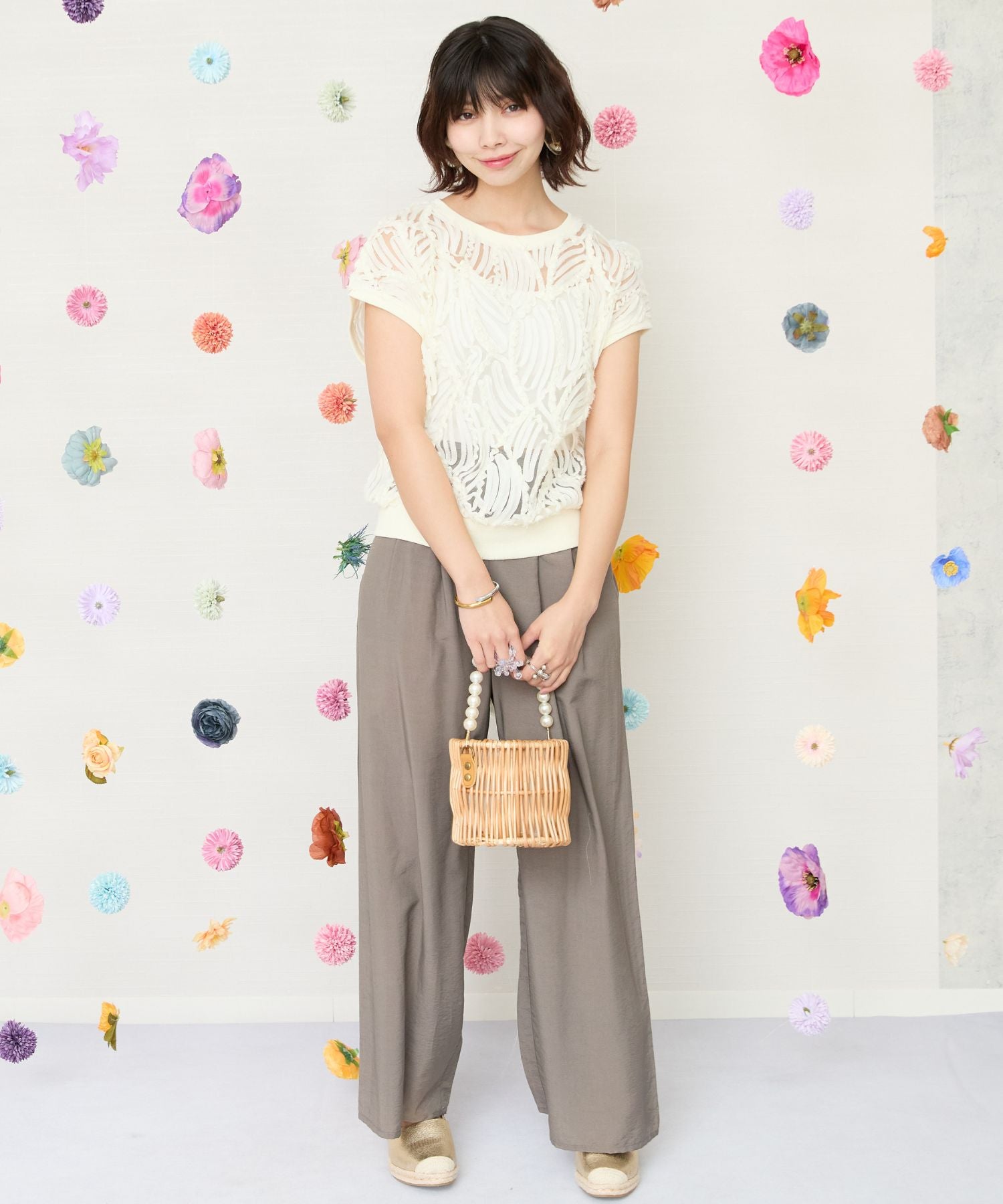 【FONT LAB】シアーバテンレースフレンチスリーブブラウス