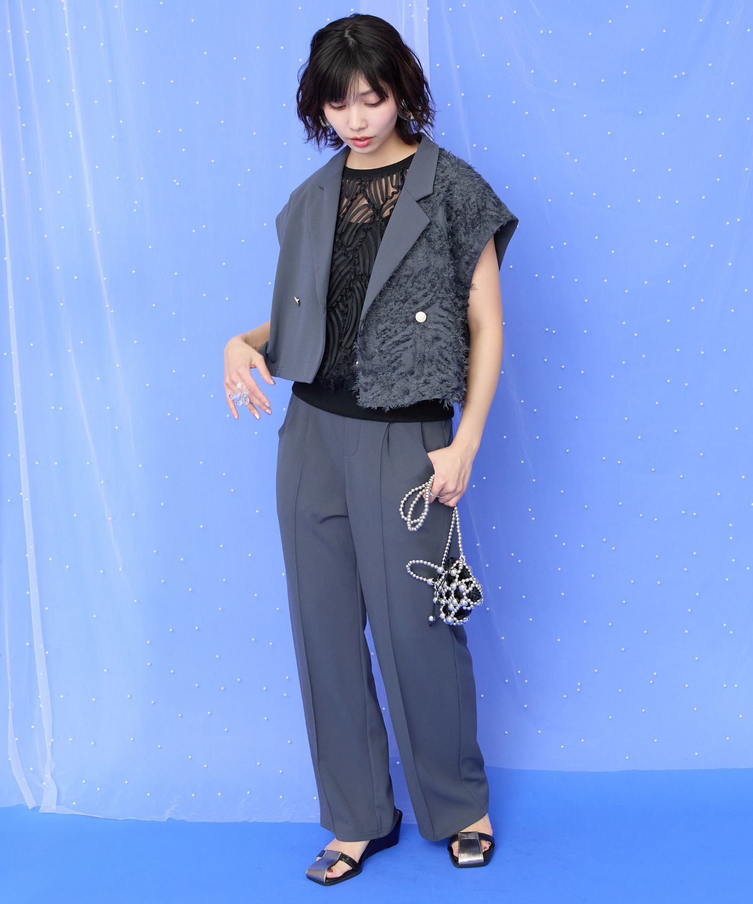 【FONT LAB】シアーバテンレースフレンチスリーブブラウス