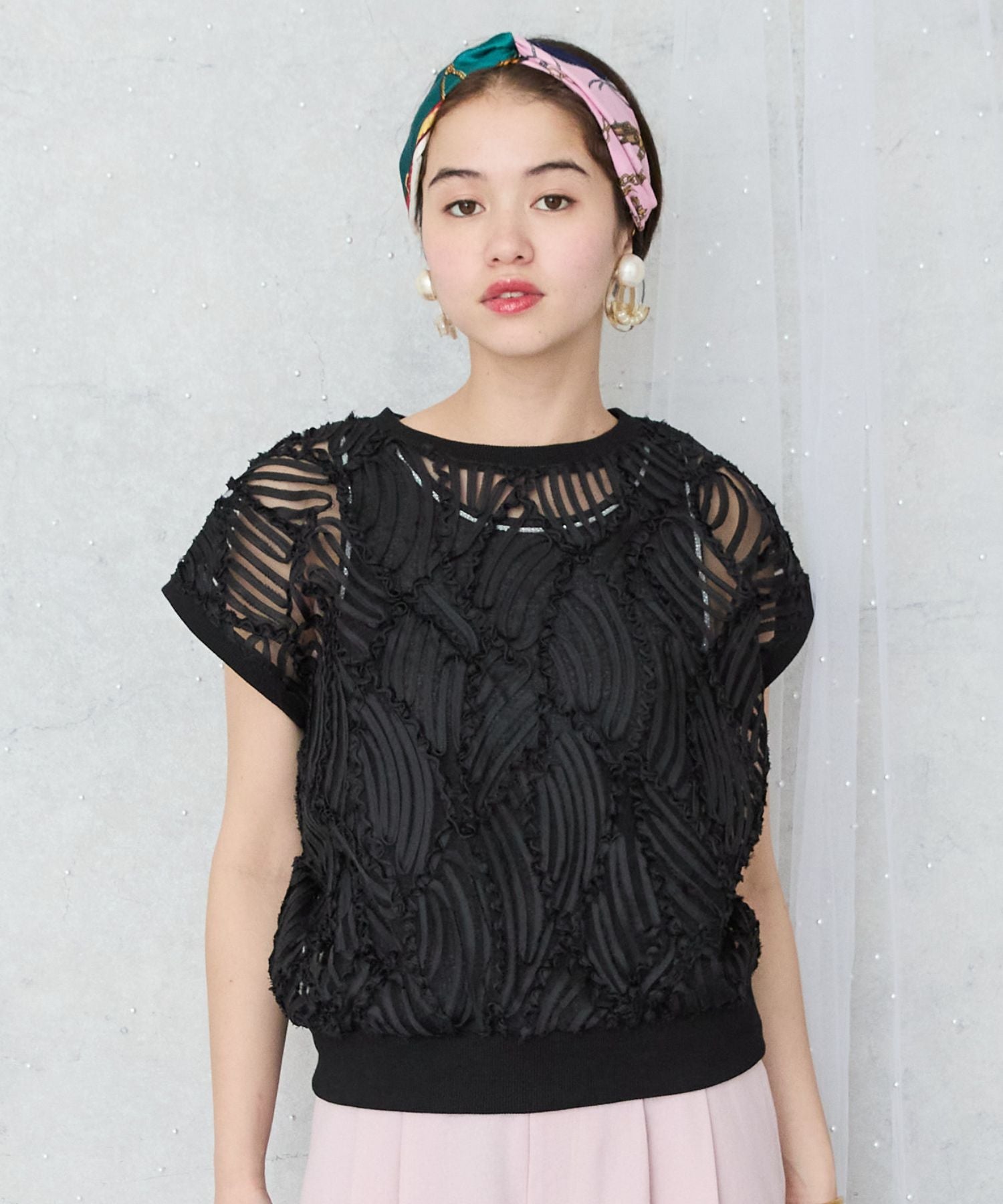 【FONT LAB】シアーバテンレースフレンチスリーブブラウス