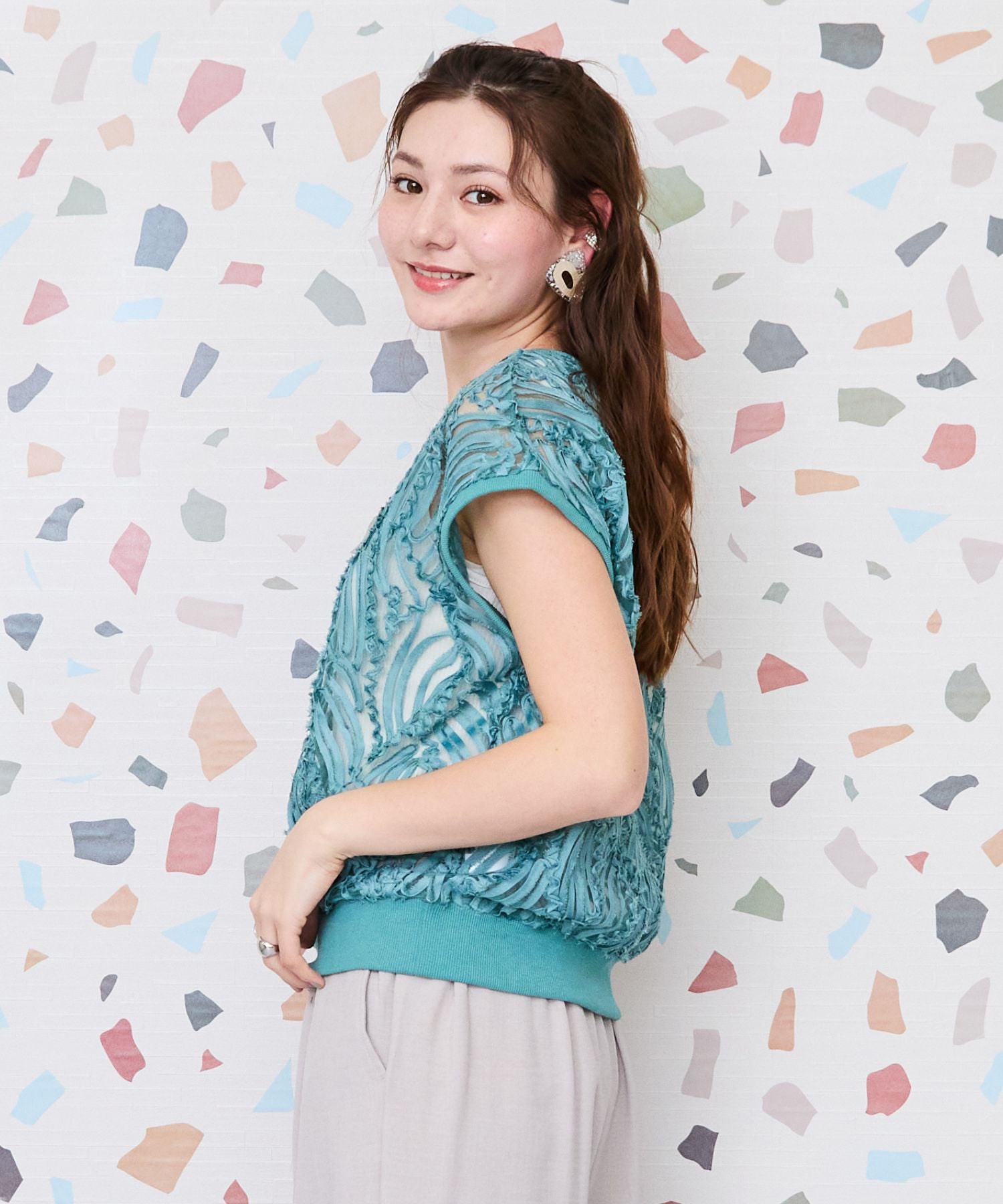 【FONT LAB】シアーバテンレースフレンチスリーブブラウス