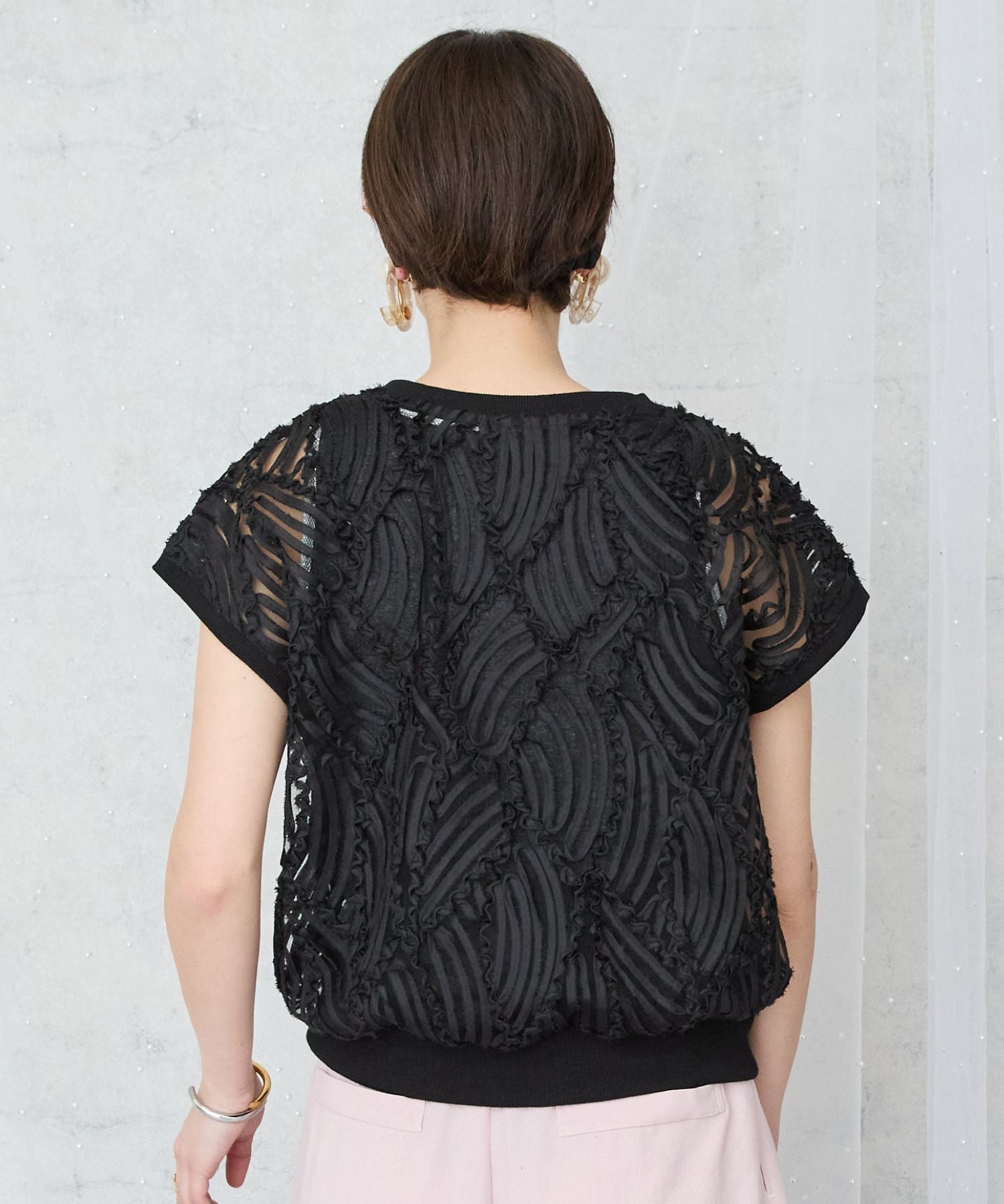 【FONT LAB】シアーバテンレースフレンチスリーブブラウス