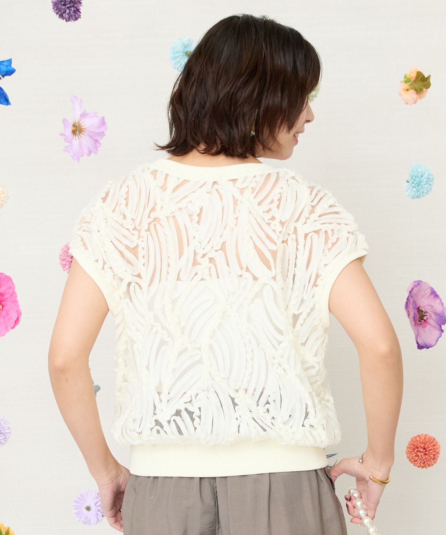 【FONT LAB】シアーバテンレースフレンチスリーブブラウス