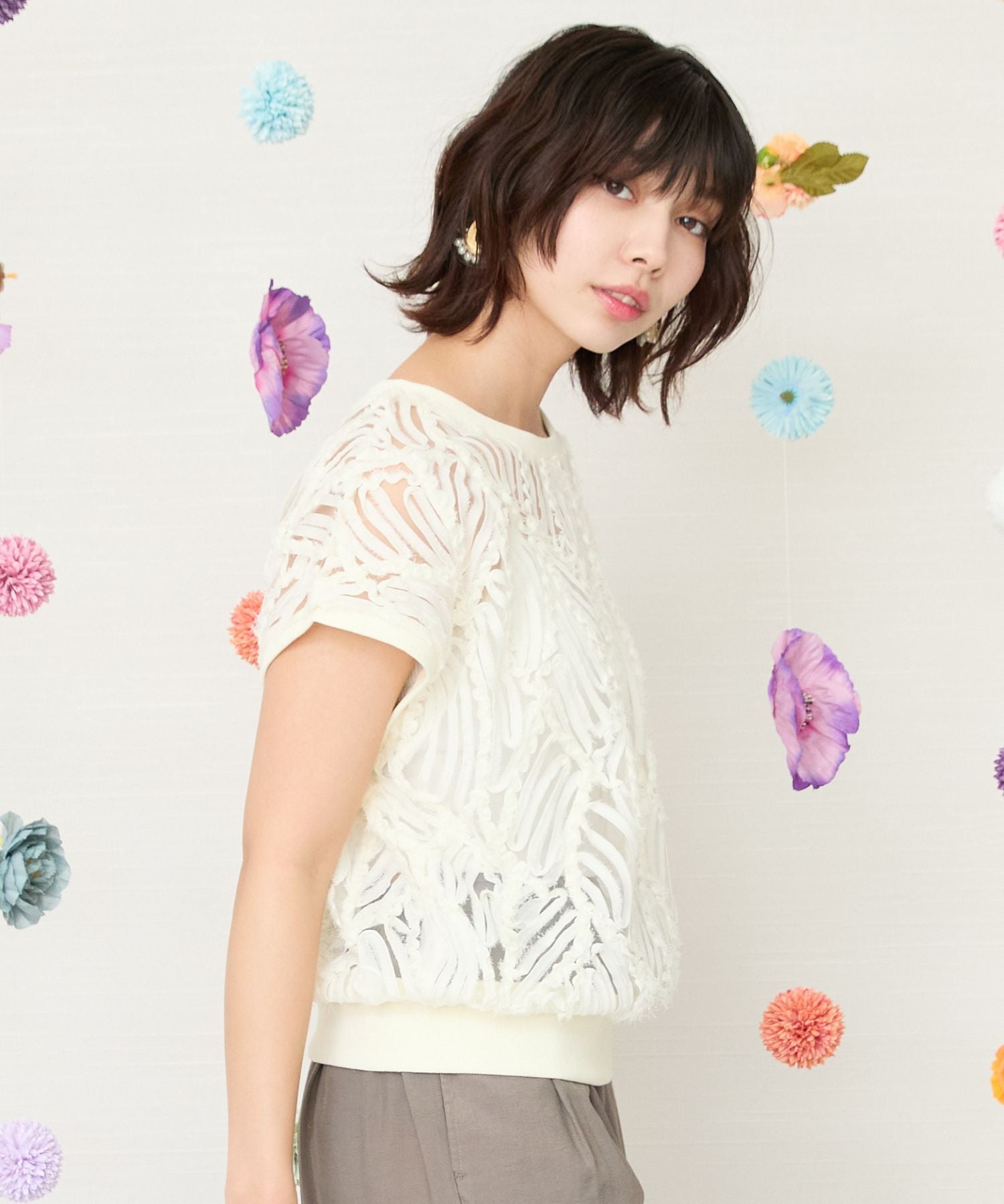 【FONT LAB】シアーバテンレースフレンチスリーブブラウス