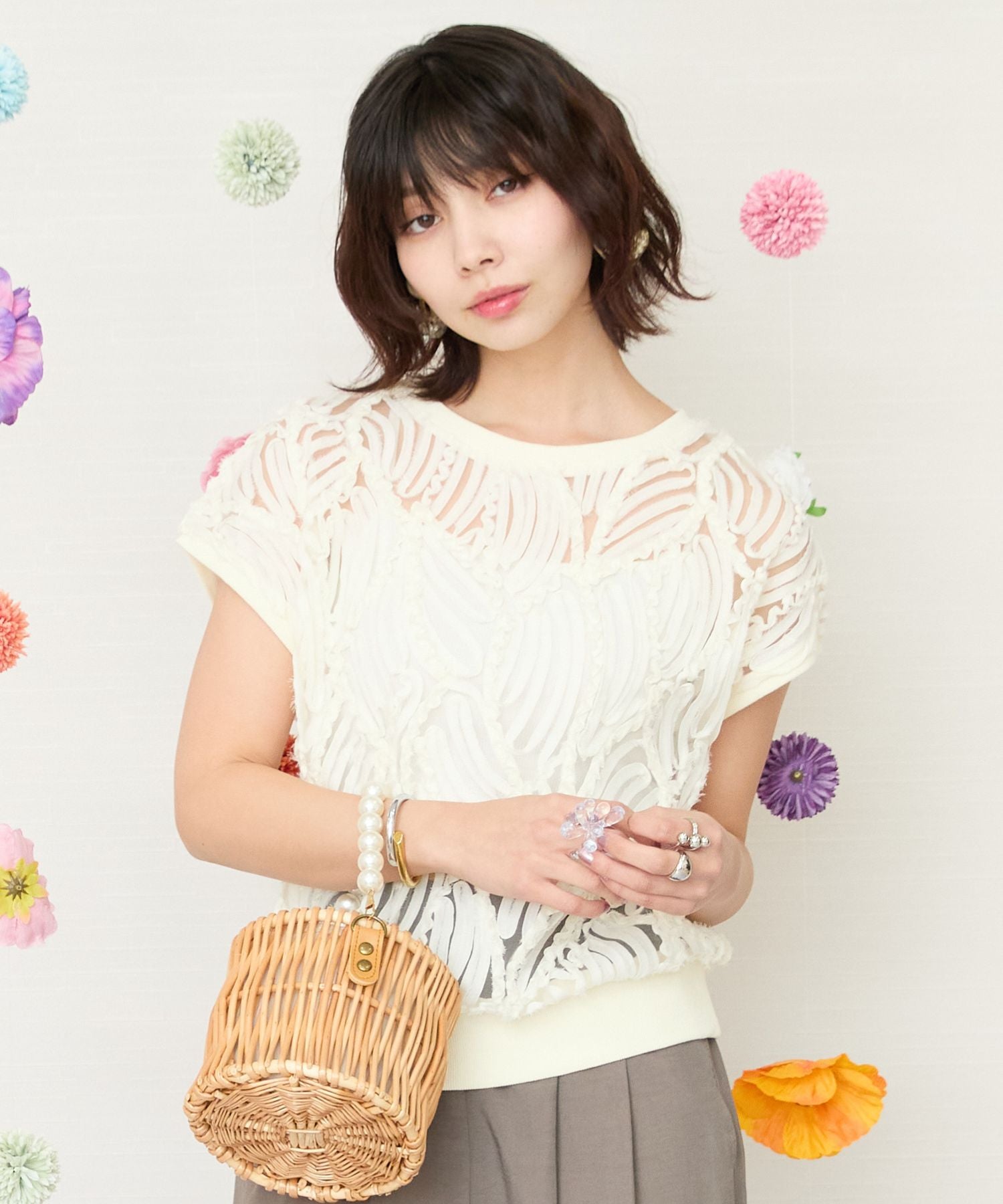 【FONT LAB】シアーバテンレースフレンチスリーブブラウス