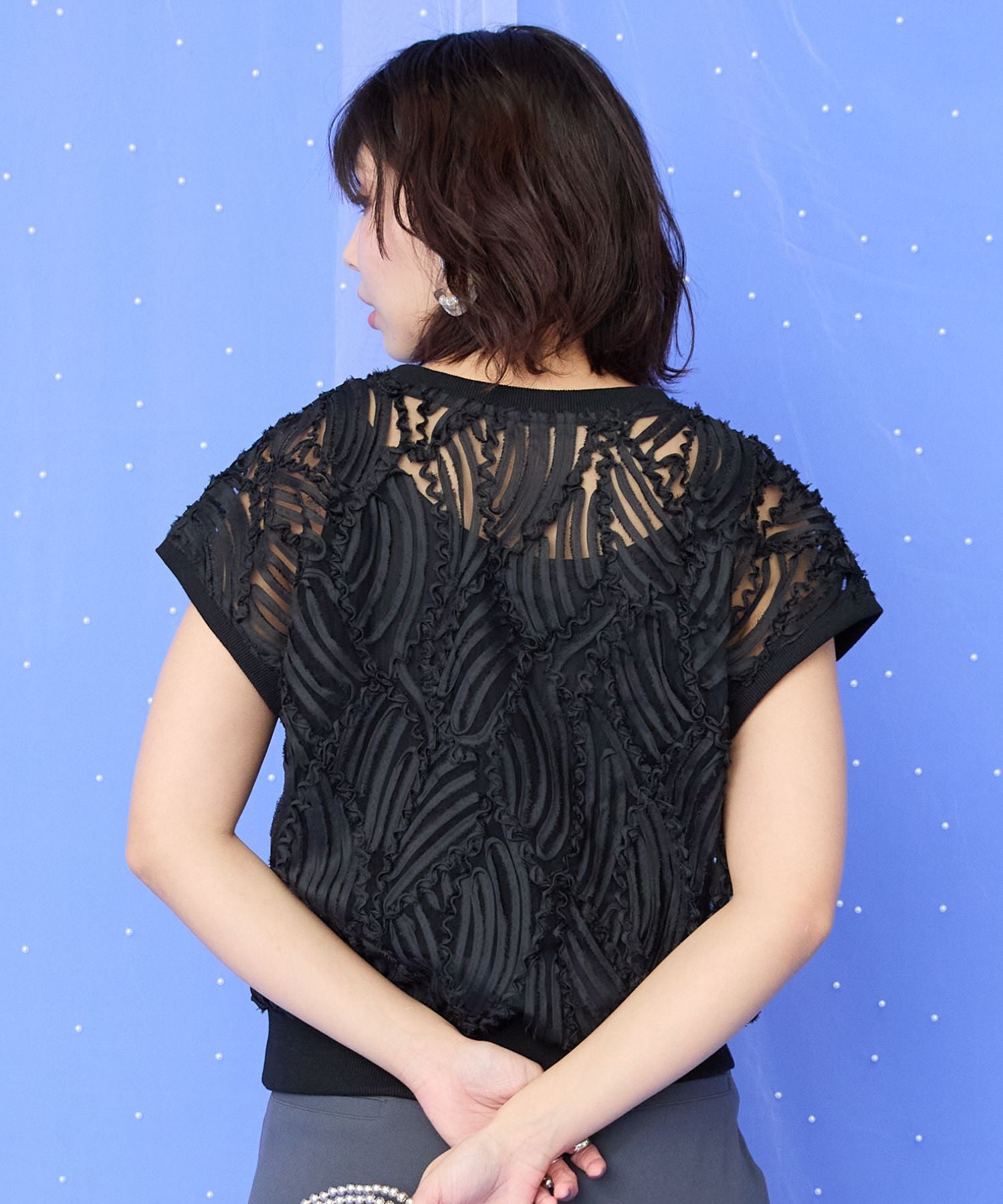 【FONT LAB】シアーバテンレースフレンチスリーブブラウス