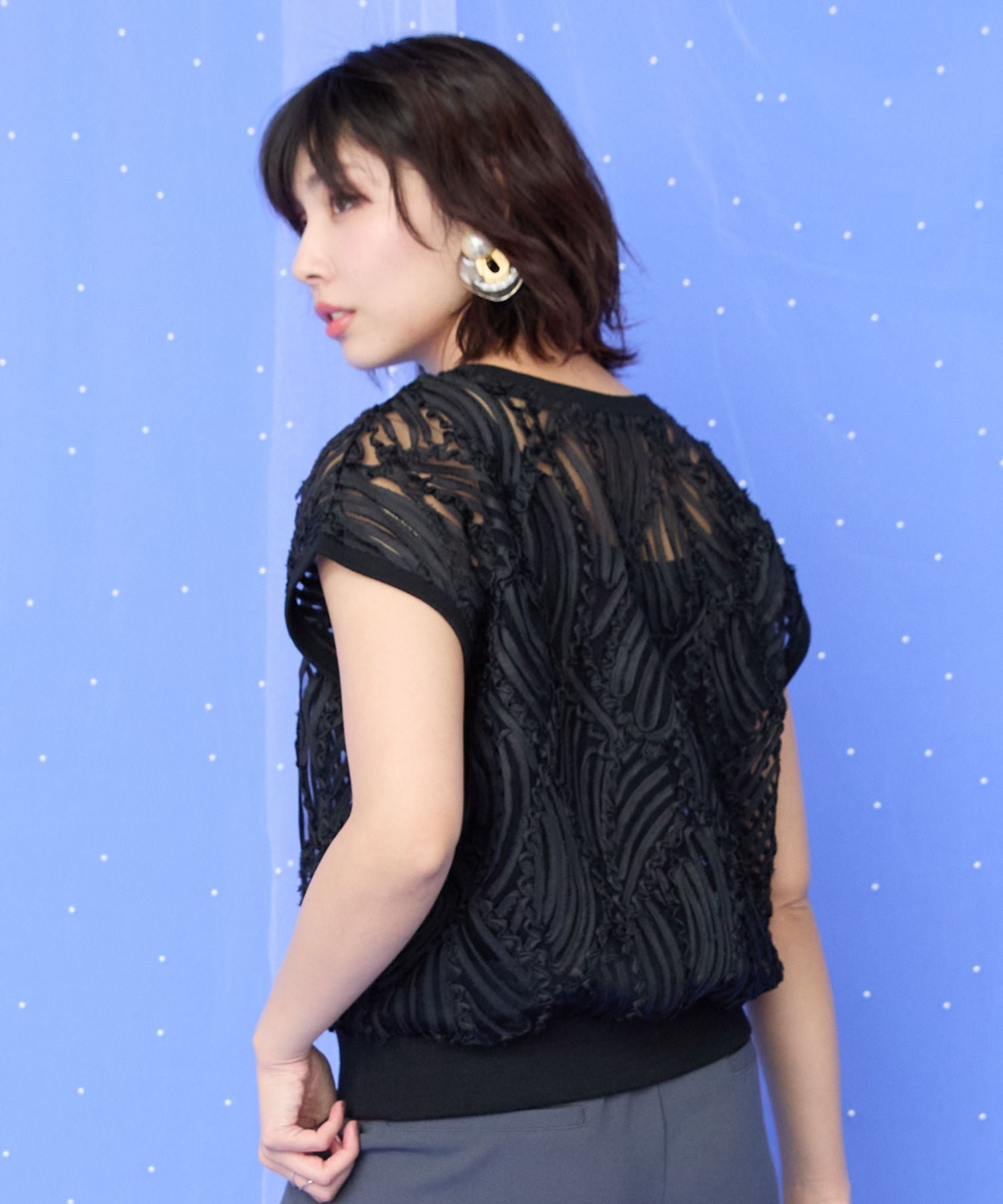 【FONT LAB】シアーバテンレースフレンチスリーブブラウス