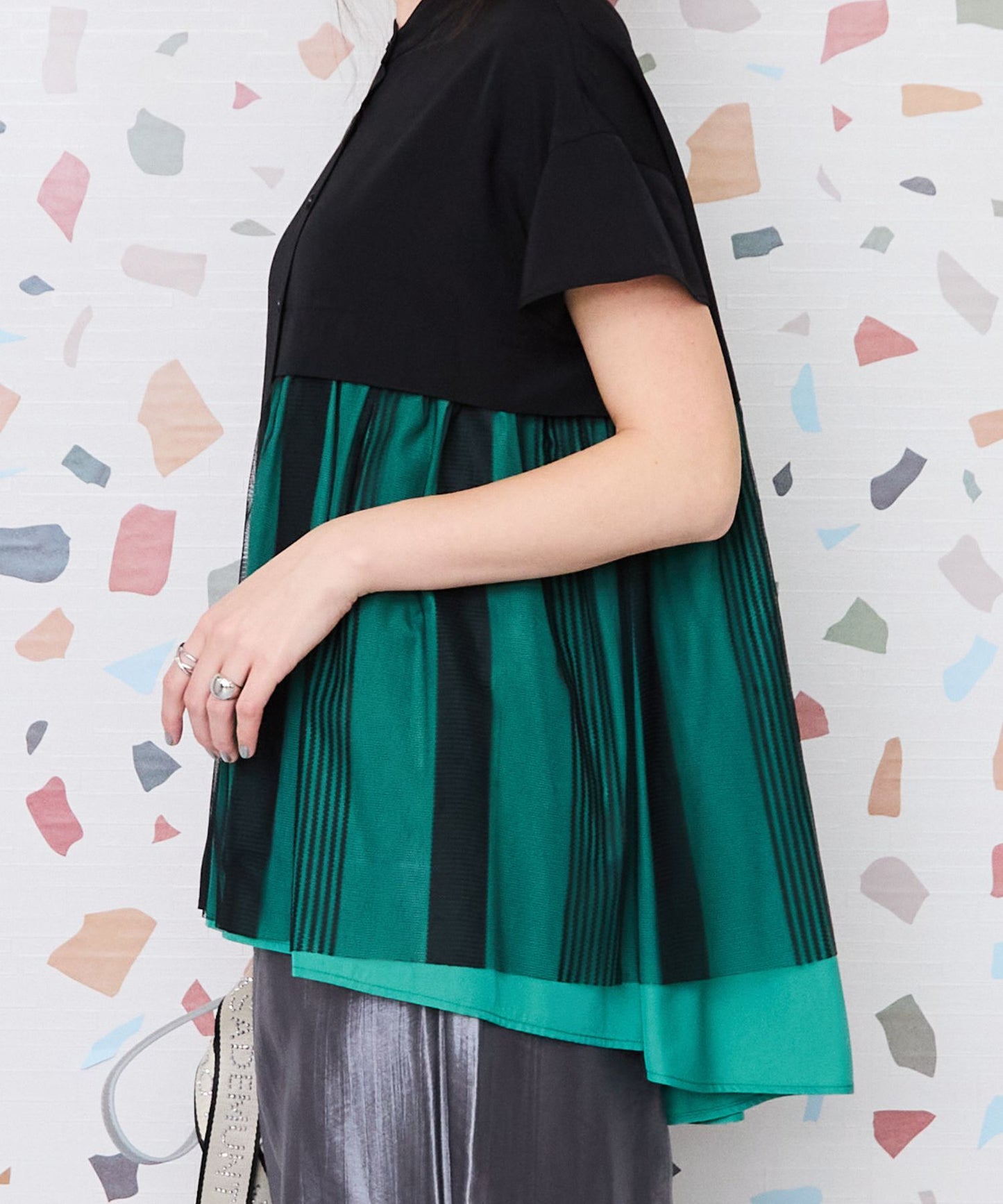 【FONT LAB】シアーストライプコンビシャツ