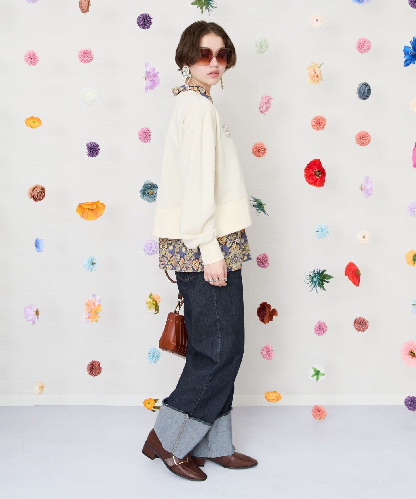 【see U soon】ジオメトリックフラワーノースリブラウス