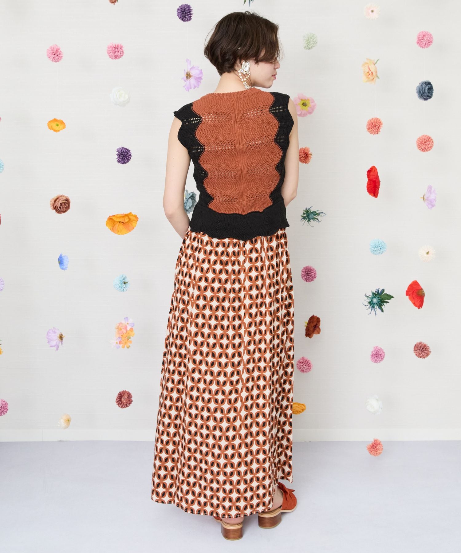 【SKATIE BRAND】ジオメトリックフラワー異素材コンビワンピース