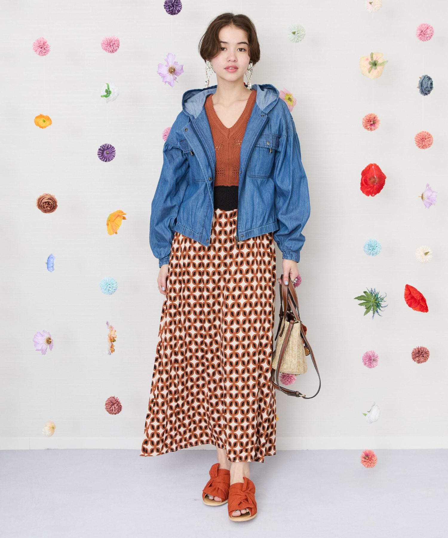 【SKATIE BRAND】ジオメトリックフラワー異素材コンビワンピース