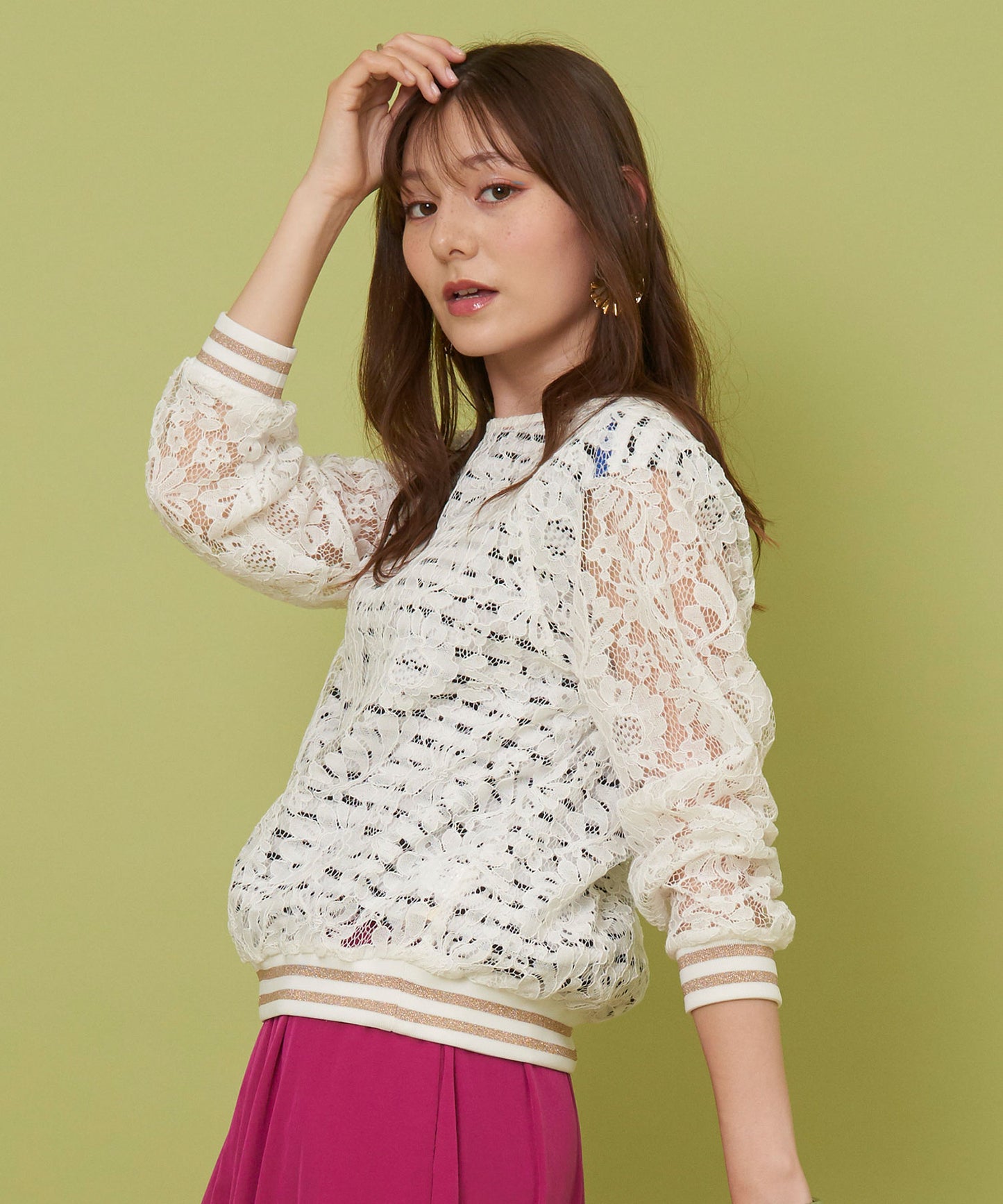 【FONT LAB】レース×ラメボーダーリブブラウス