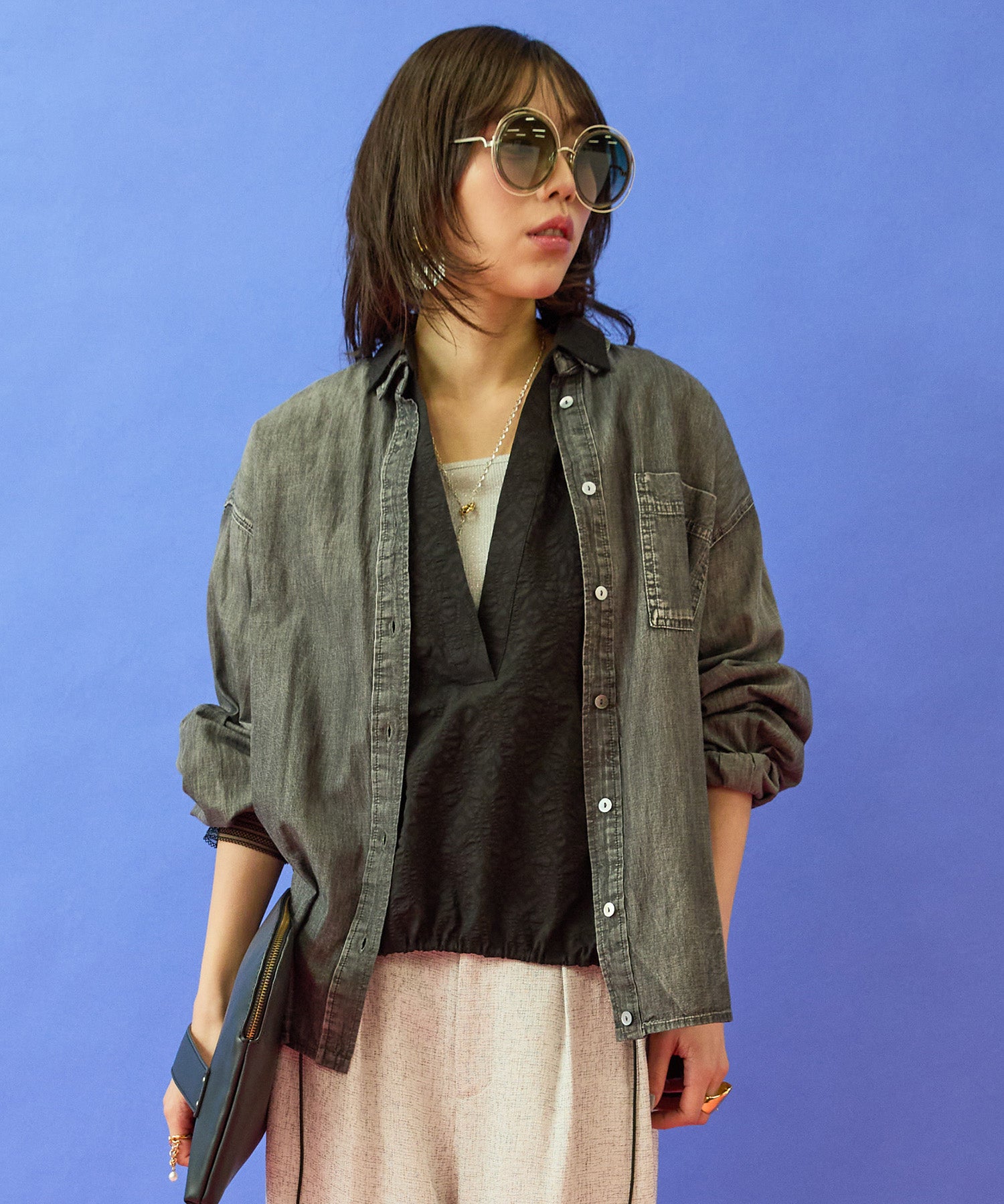 【FONT LAB】シアーデニム2WAYシャツ