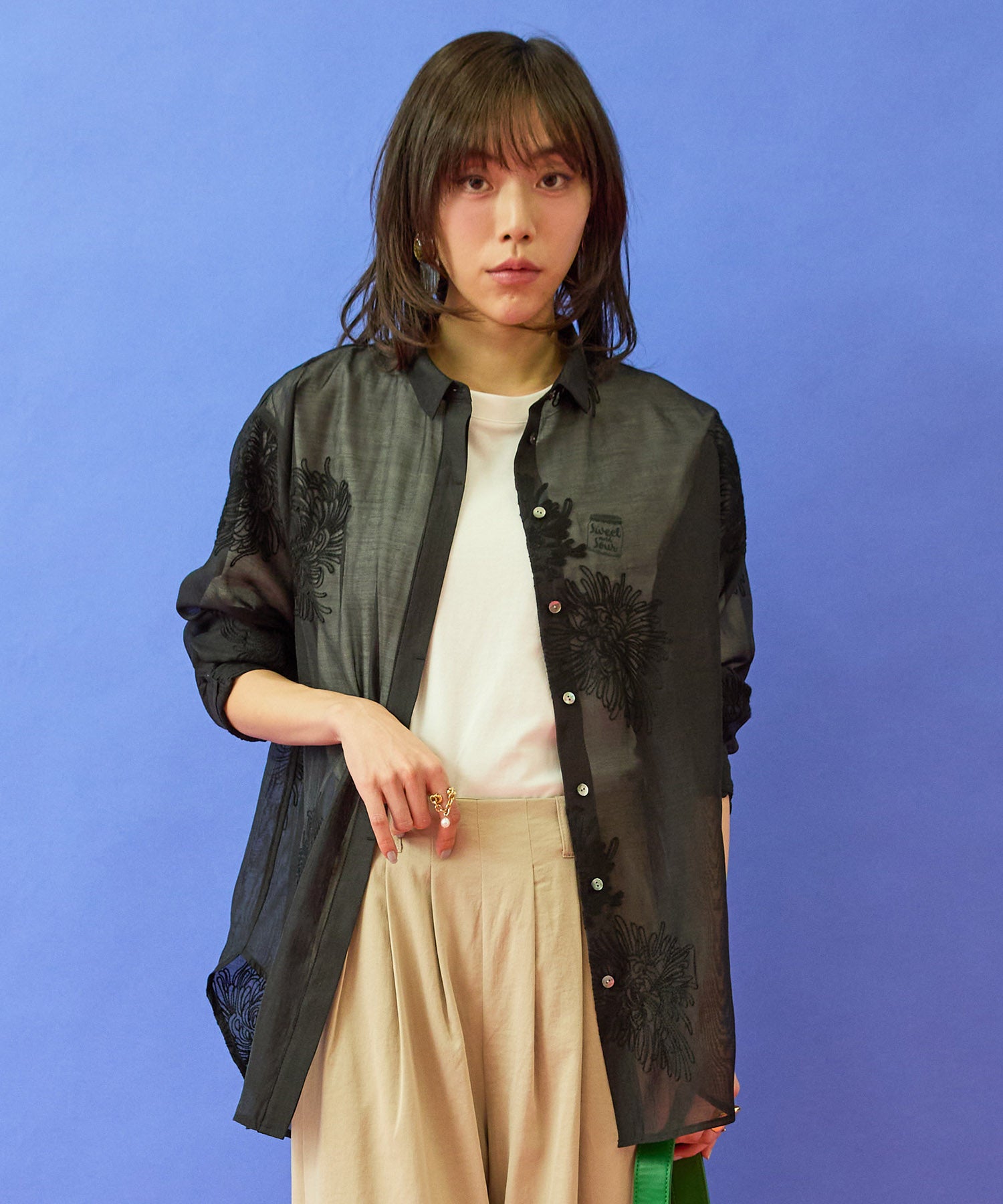 シャツ レディース オーガンジー 3Dフラワー