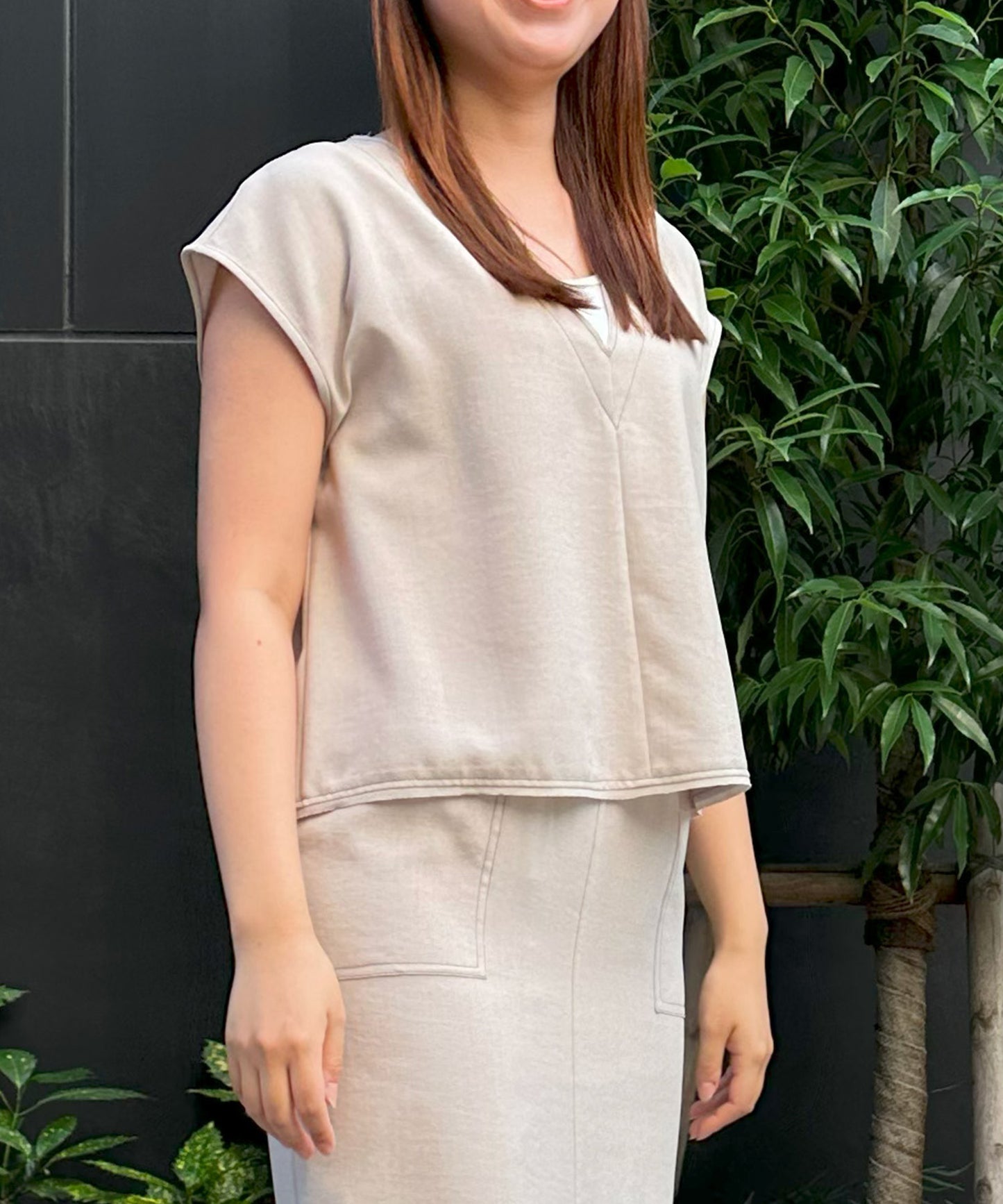 【INNOWAVE】バイカラーステッチブラウス