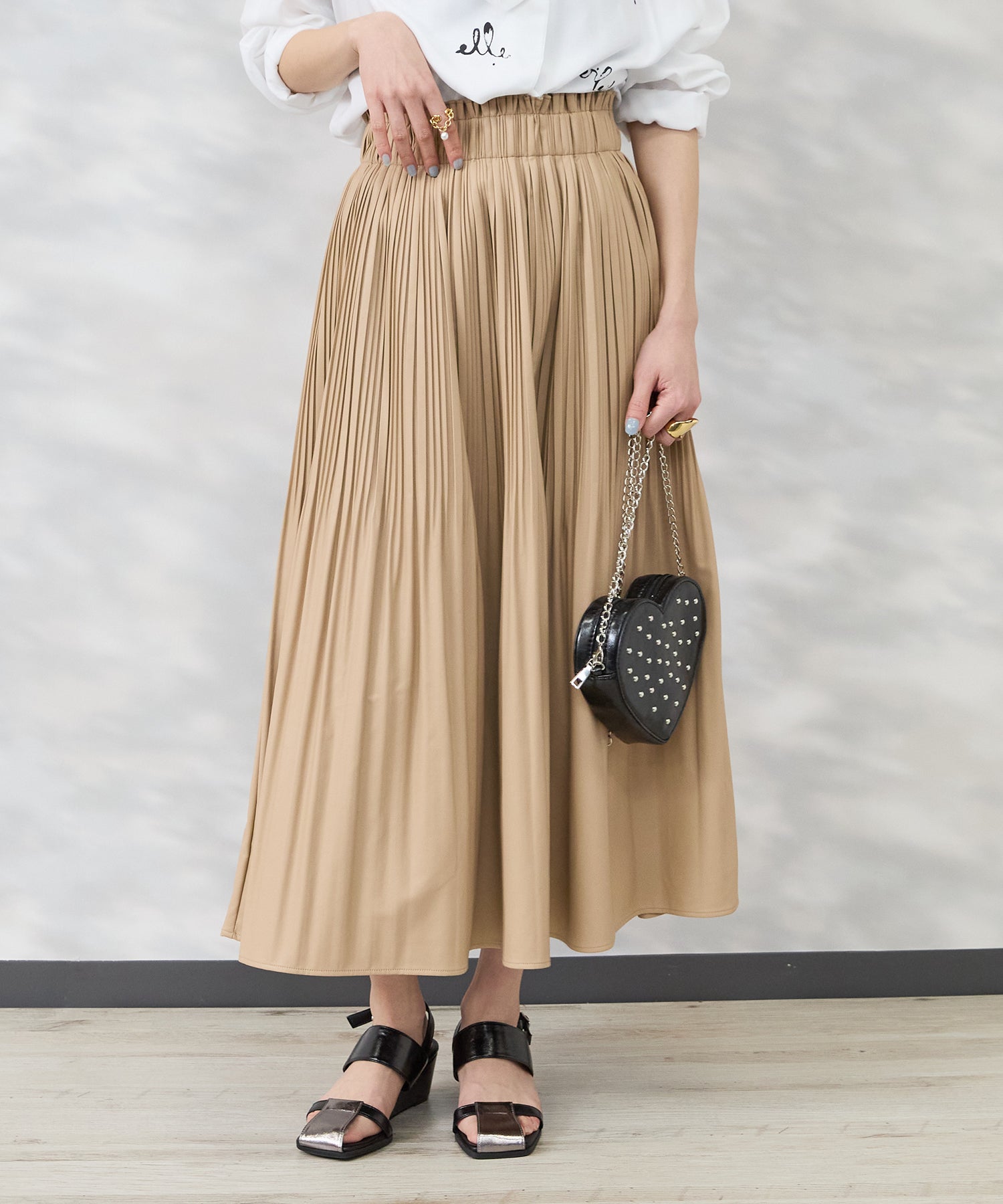 【FONT LAB】フェイクレザーランダムプリーツスカート