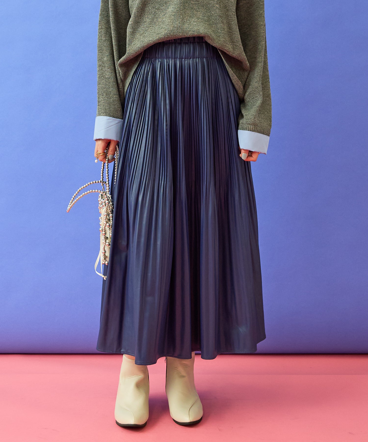 【FONT LAB】フェイクレザーランダムプリーツスカート