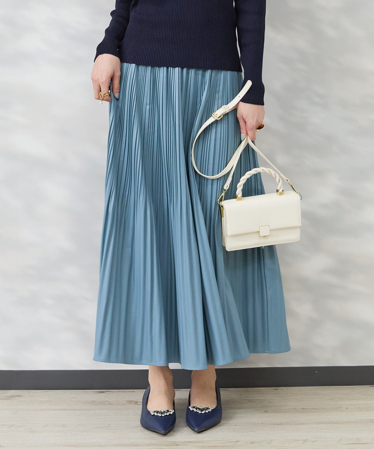 【FONT LAB】フェイクレザーランダムプリーツスカート