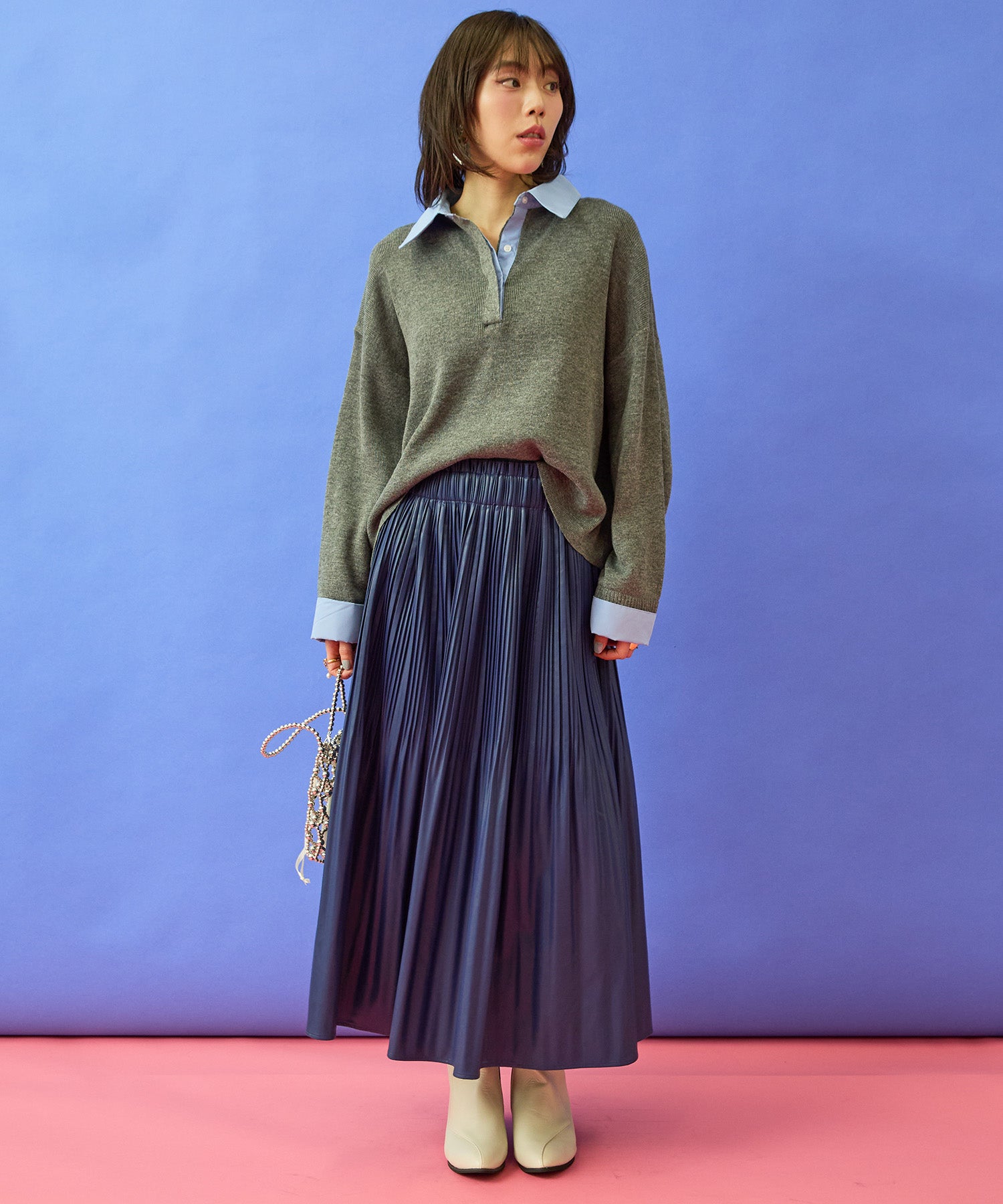 【FONT LAB】フェイクレザーランダムプリーツスカート