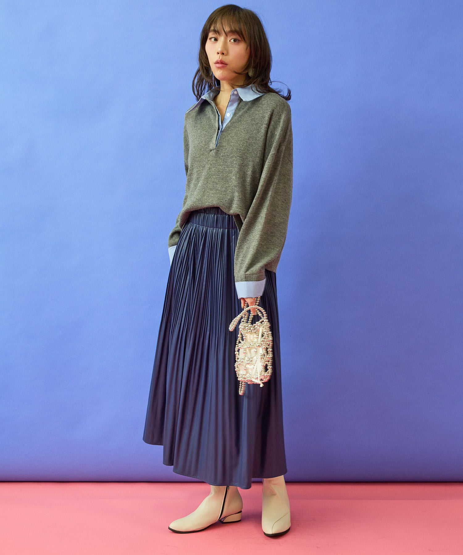 【FONT LAB】フェイクレザーランダムプリーツスカート