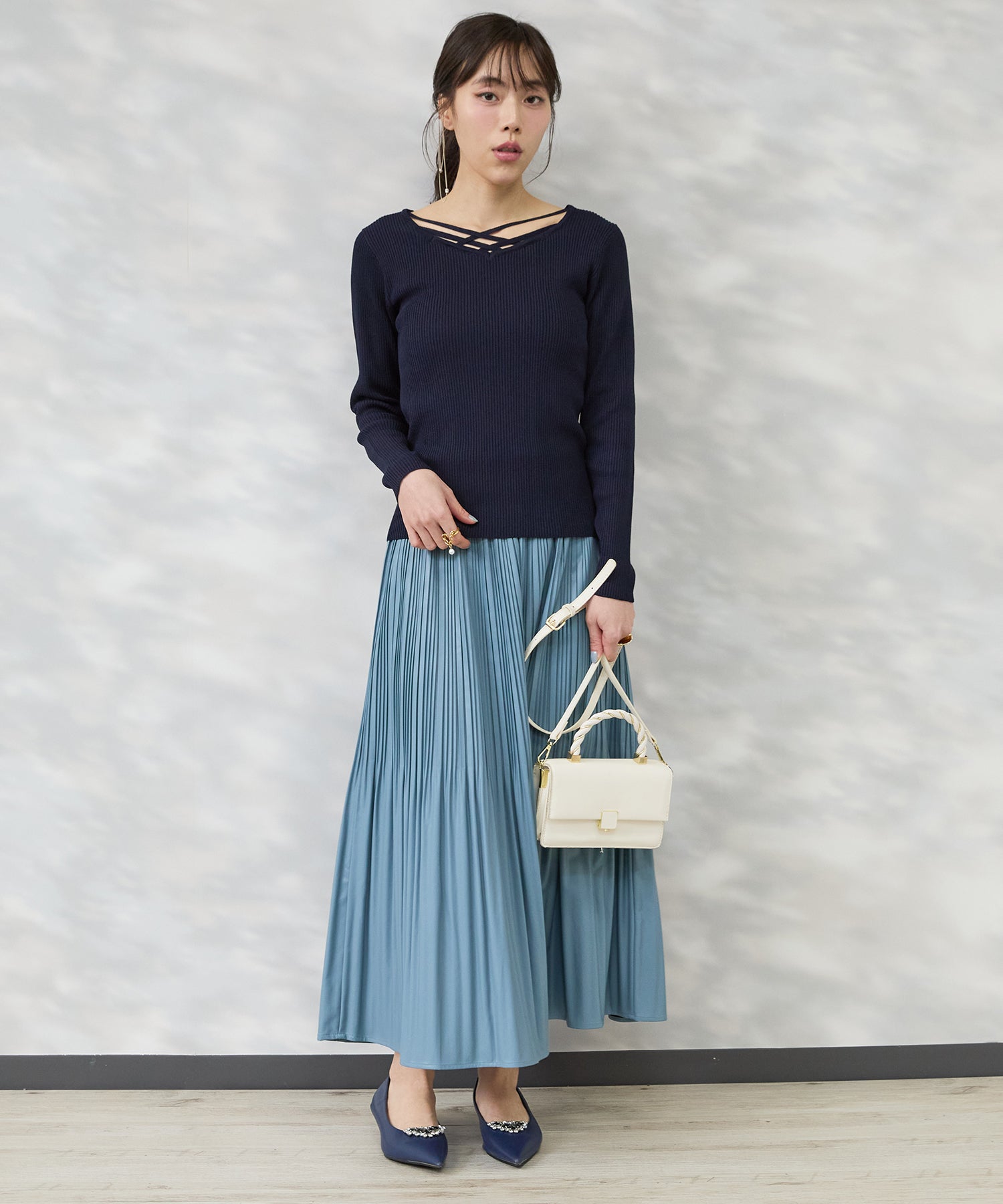 【FONT LAB】フェイクレザーランダムプリーツスカート