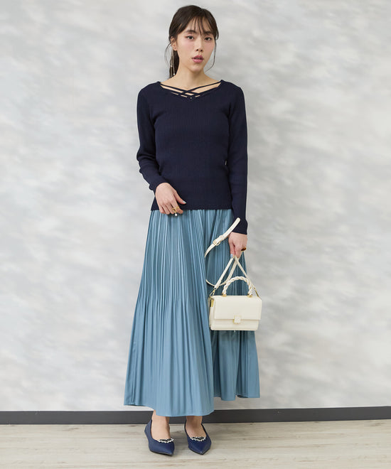 【FONT LAB】フェイクレザーランダムプリーツスカート