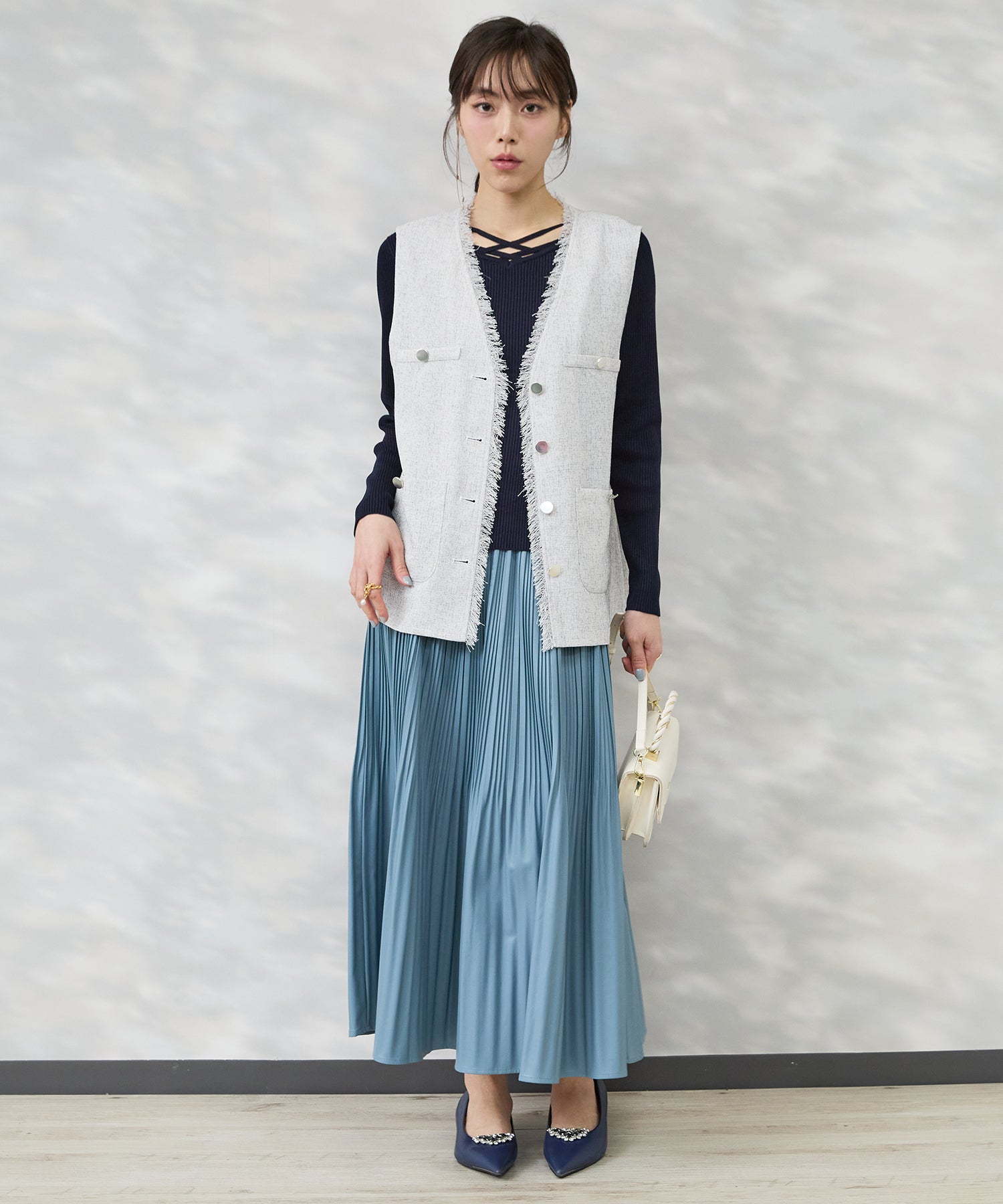 【FONT LAB】フェイクレザーランダムプリーツスカート