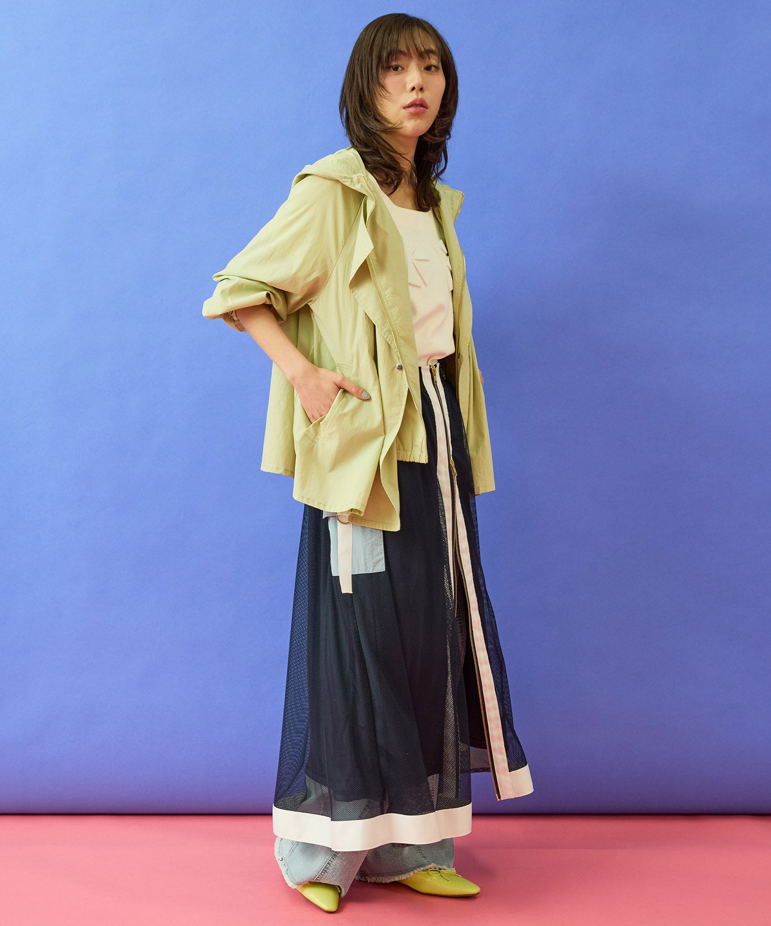 【FONT LAB】フロントZIPメッシュカーゴスカート