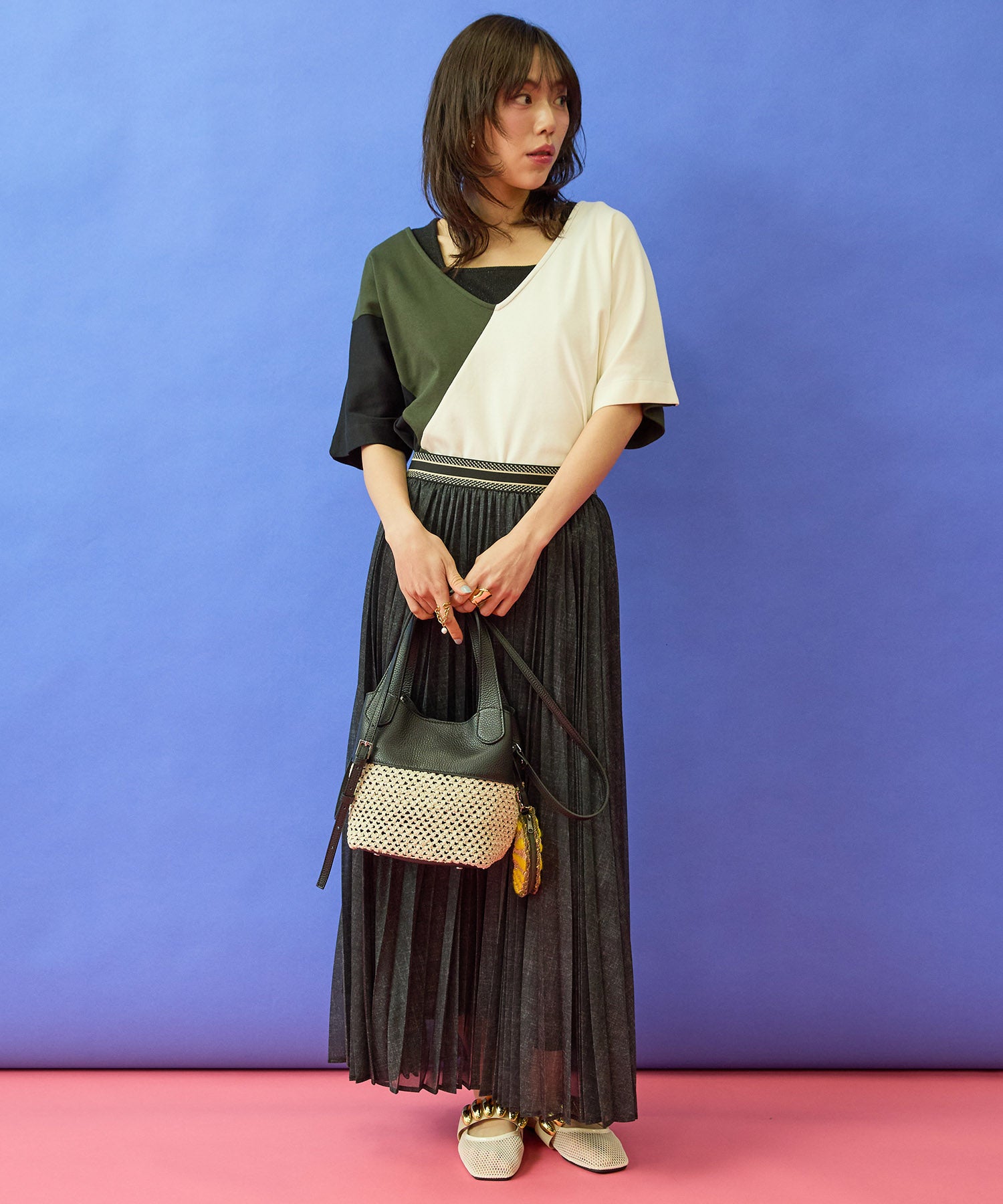 【FONT LAB】デニムプリントシアープリーツスカート