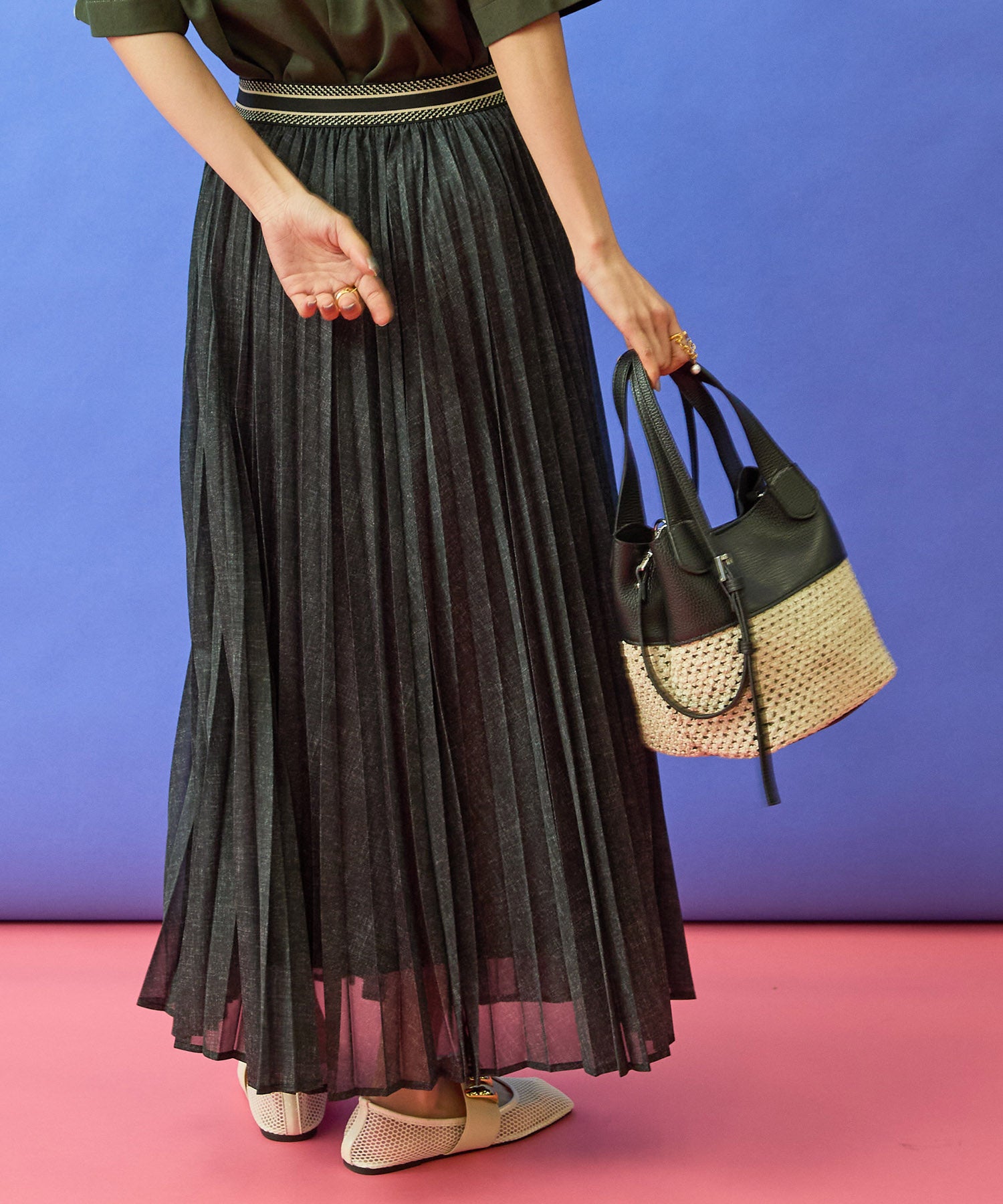 【FONT LAB】デニムプリントシアープリーツスカート