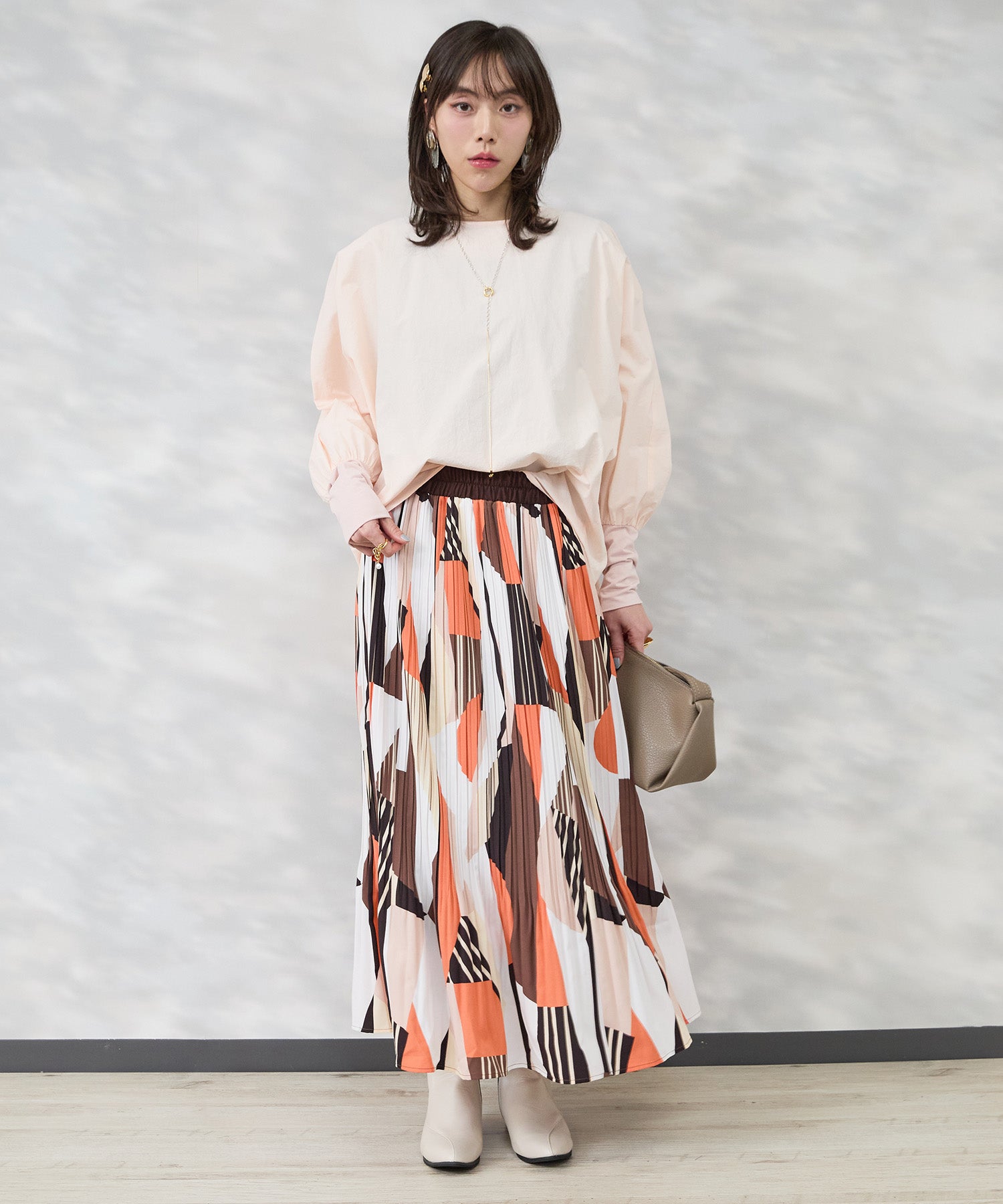 【FONT LAB】ジオメトリックプリントプリーツスカート