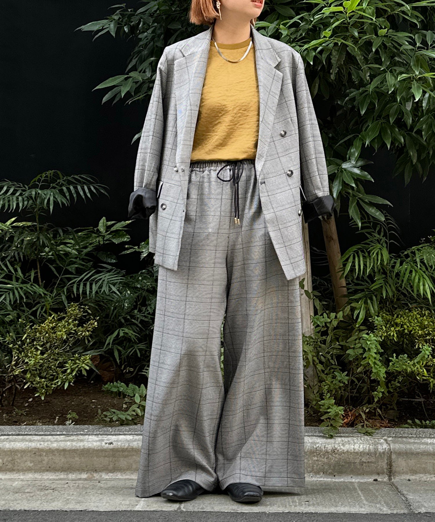 【INNOWAVE】【R】グレンチェックダブルブレストジャケット