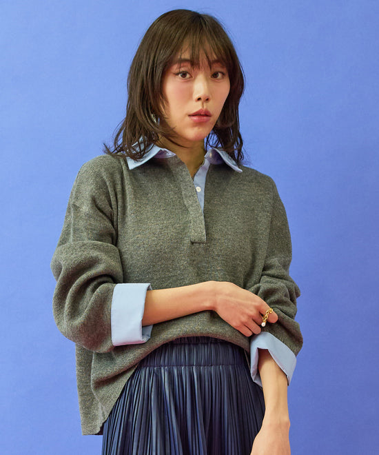 ニット レディース 春 レイヤード フェイクシャツ クロップドニット