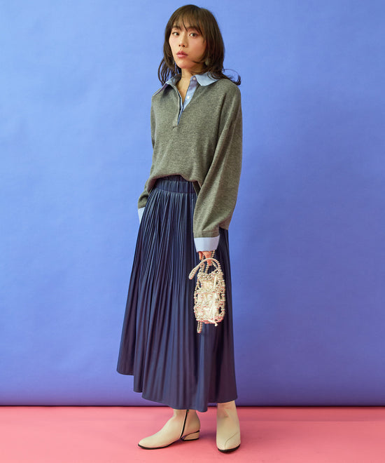 【FONT LAB】フェイクシャツレイヤードクロップドニット