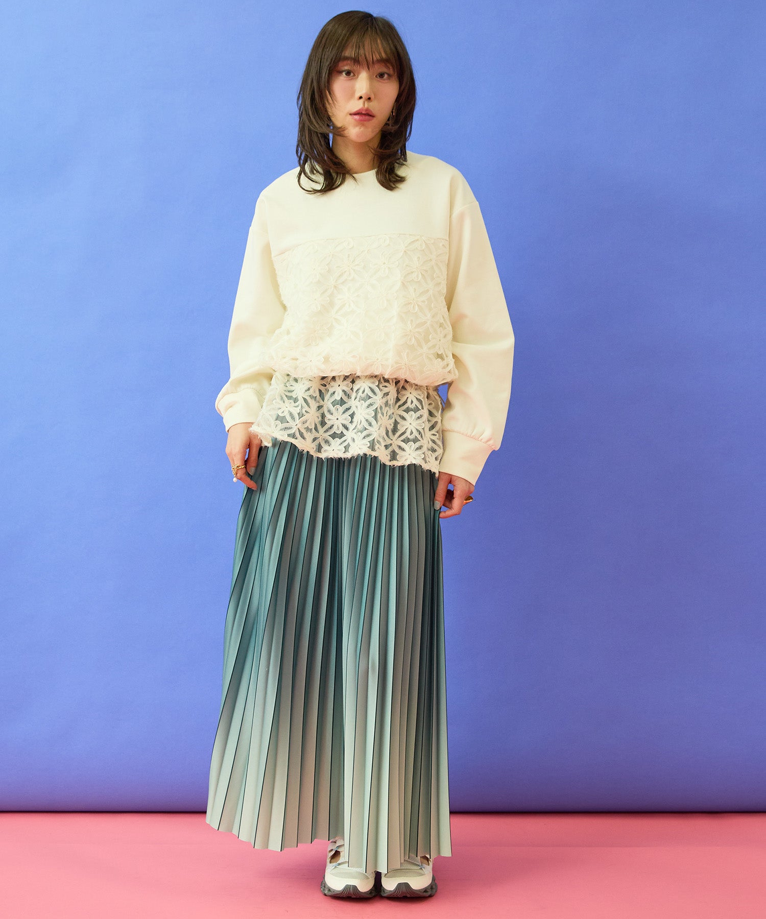 【FONT LAB】チュール刺繍コンビ2WAYトップス