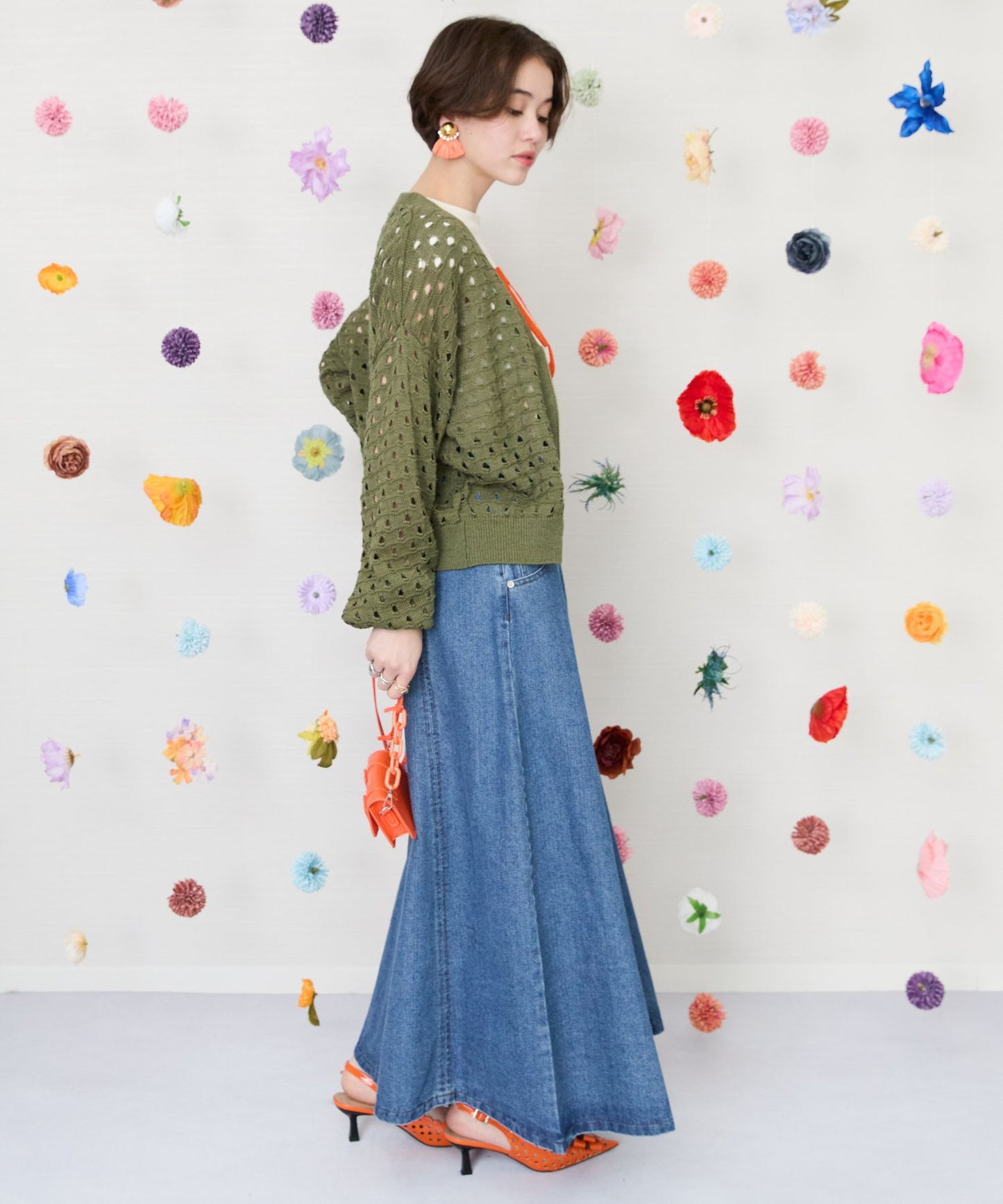 【FONT LAB】フリンジデニムフレアスカート