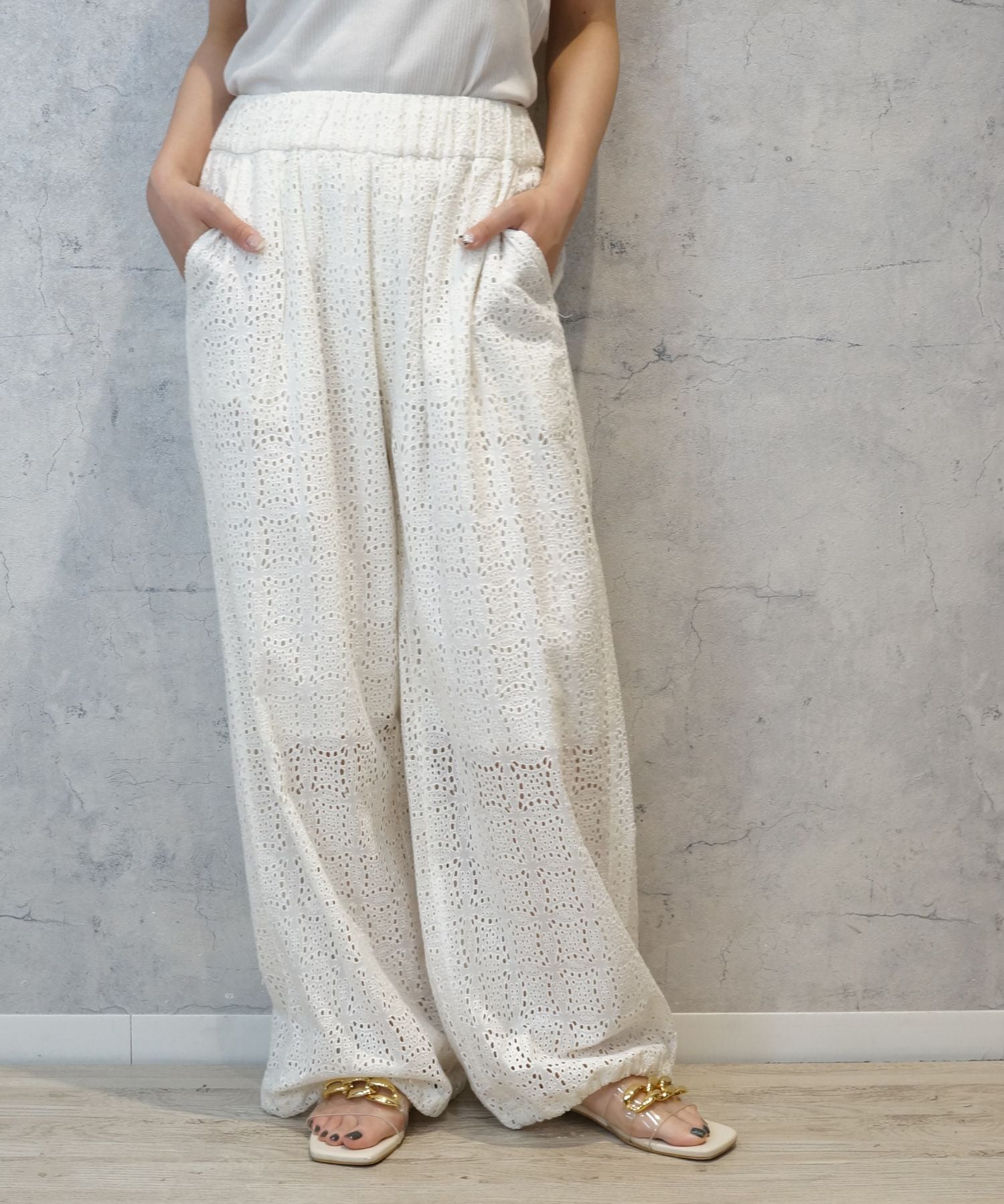 レディース パンツ ドロストヘム カットワークレース|JETSET SOLO PLUS(ジェットセットソロプラス) 公式通販|レディース ファッション きれいめカジュアル